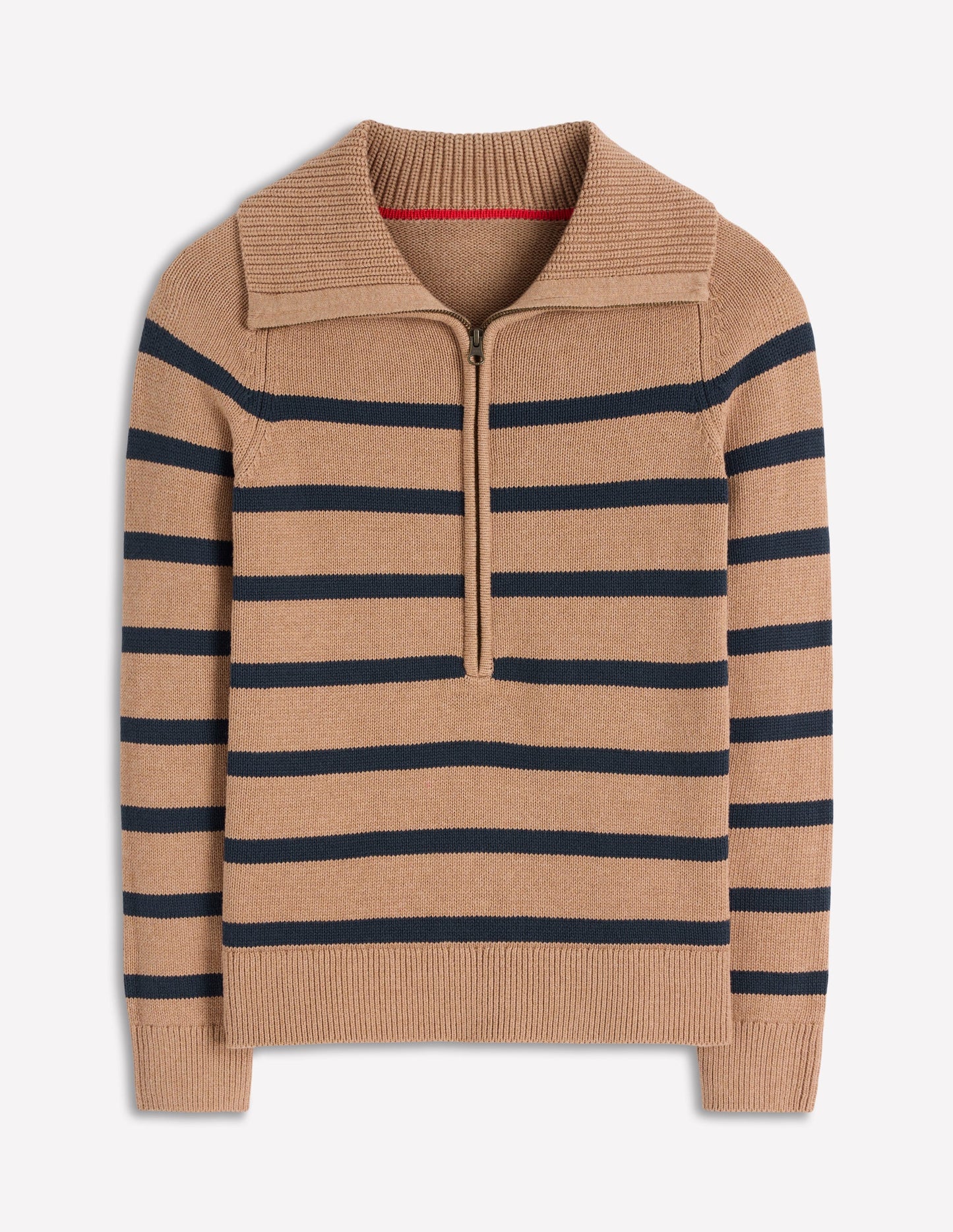 Lucy Half-zip Jumper-Camel Melange, Navy Stripe