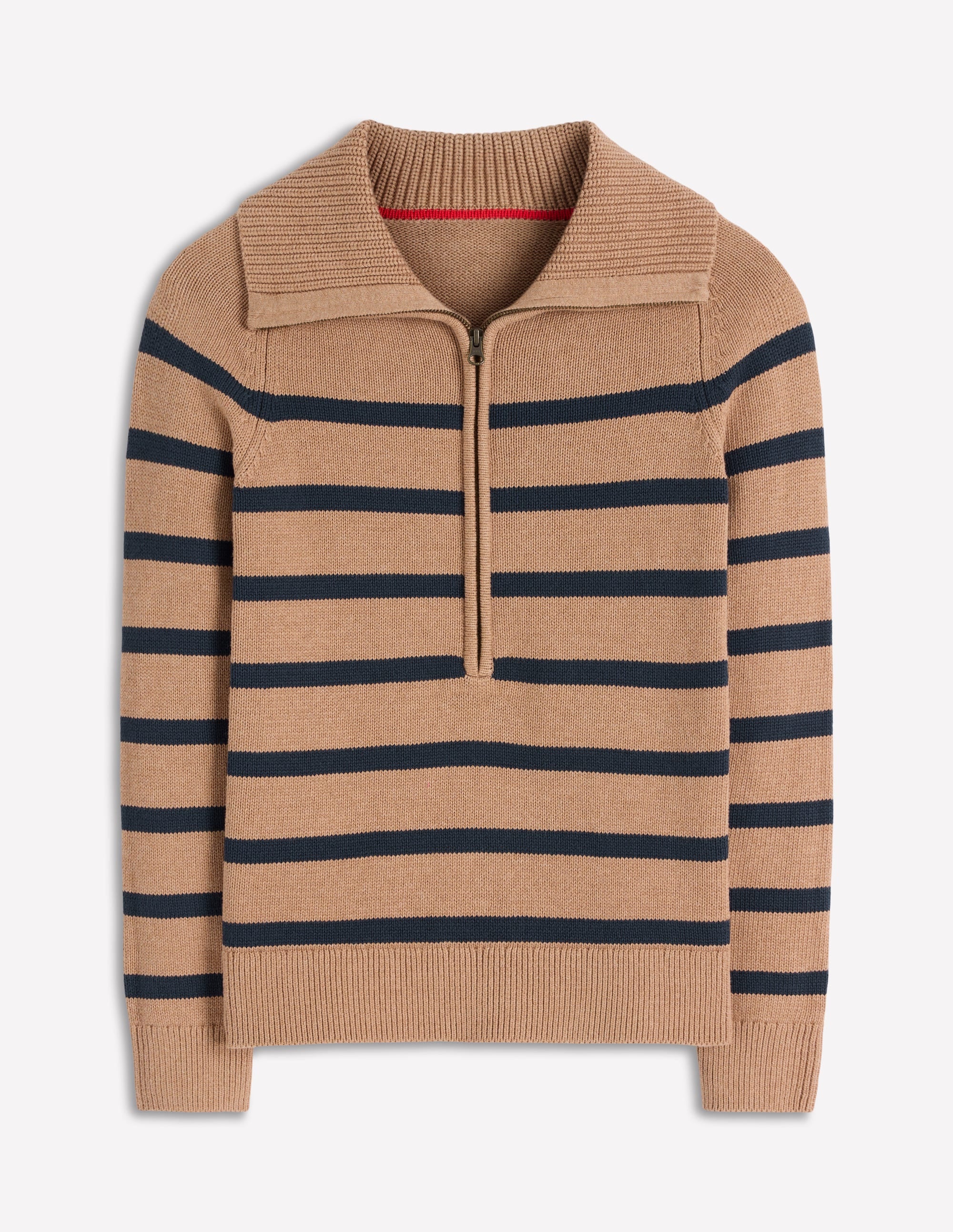 Lucy Half Zip Jumper-Camel Melange, Navy Stripe - Image 6