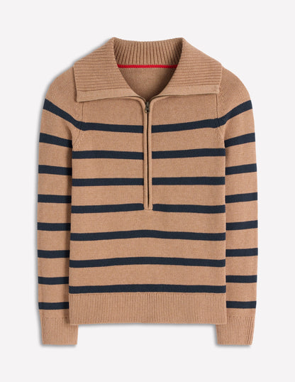 Lucy Half-zip Jumper-Camel Melange, Navy Stripe-6