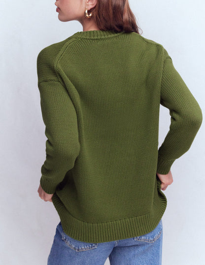 Lucy Oversized Cotton Jumper-Promenade Green-3