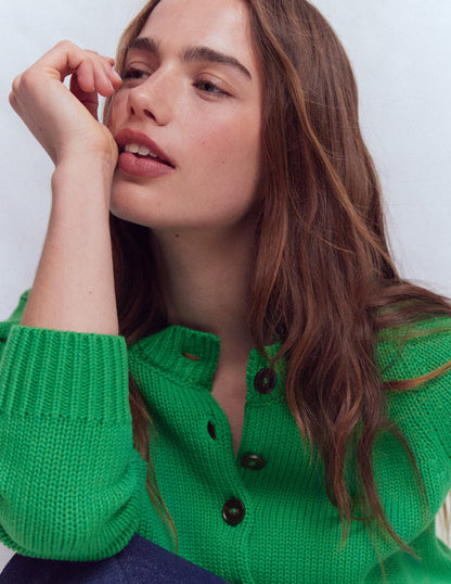 Lucy Chunky Cotton Cardigan-Rich Emerald-2