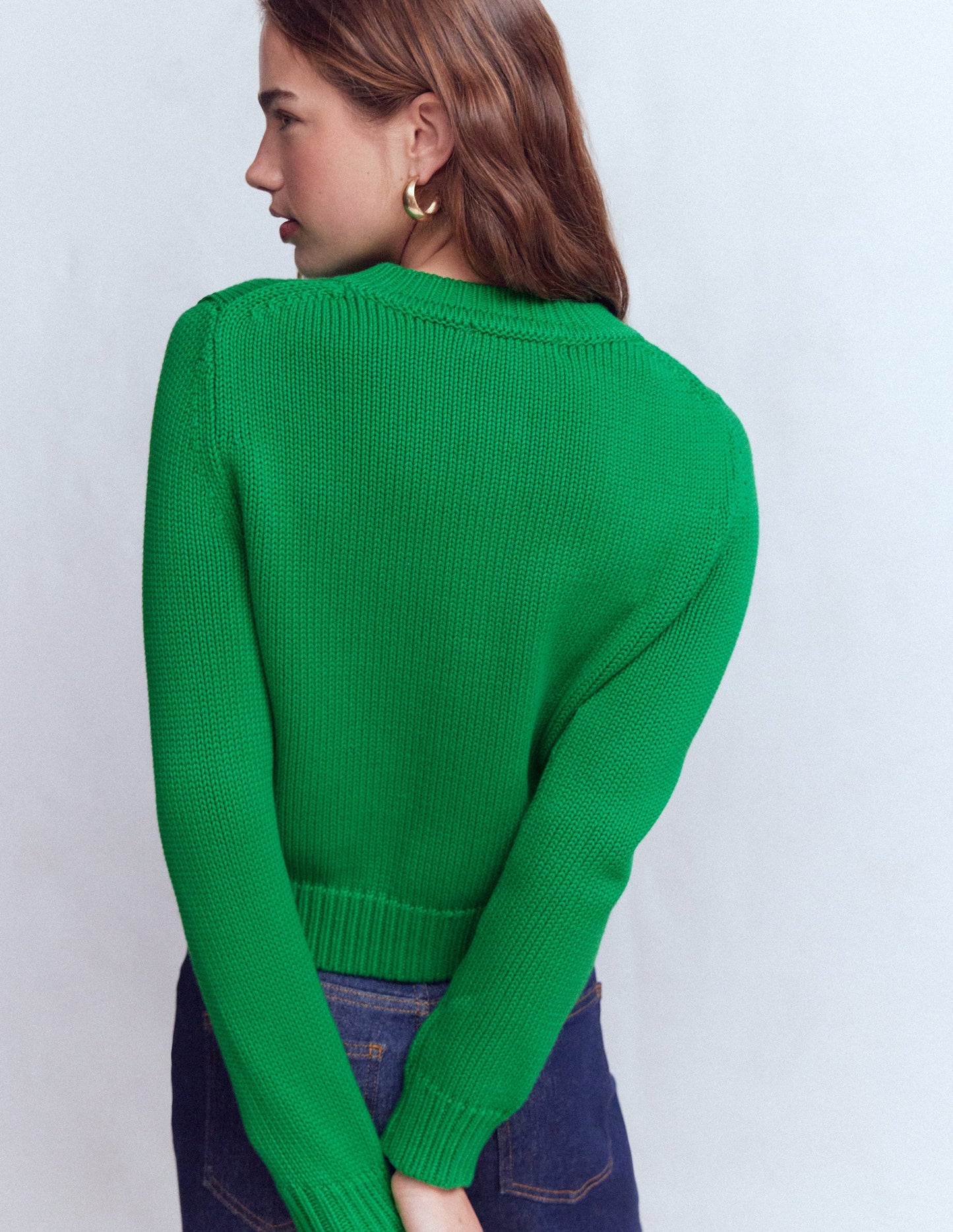 Lucy Chunky Cotton Cardigan-Rich Emerald