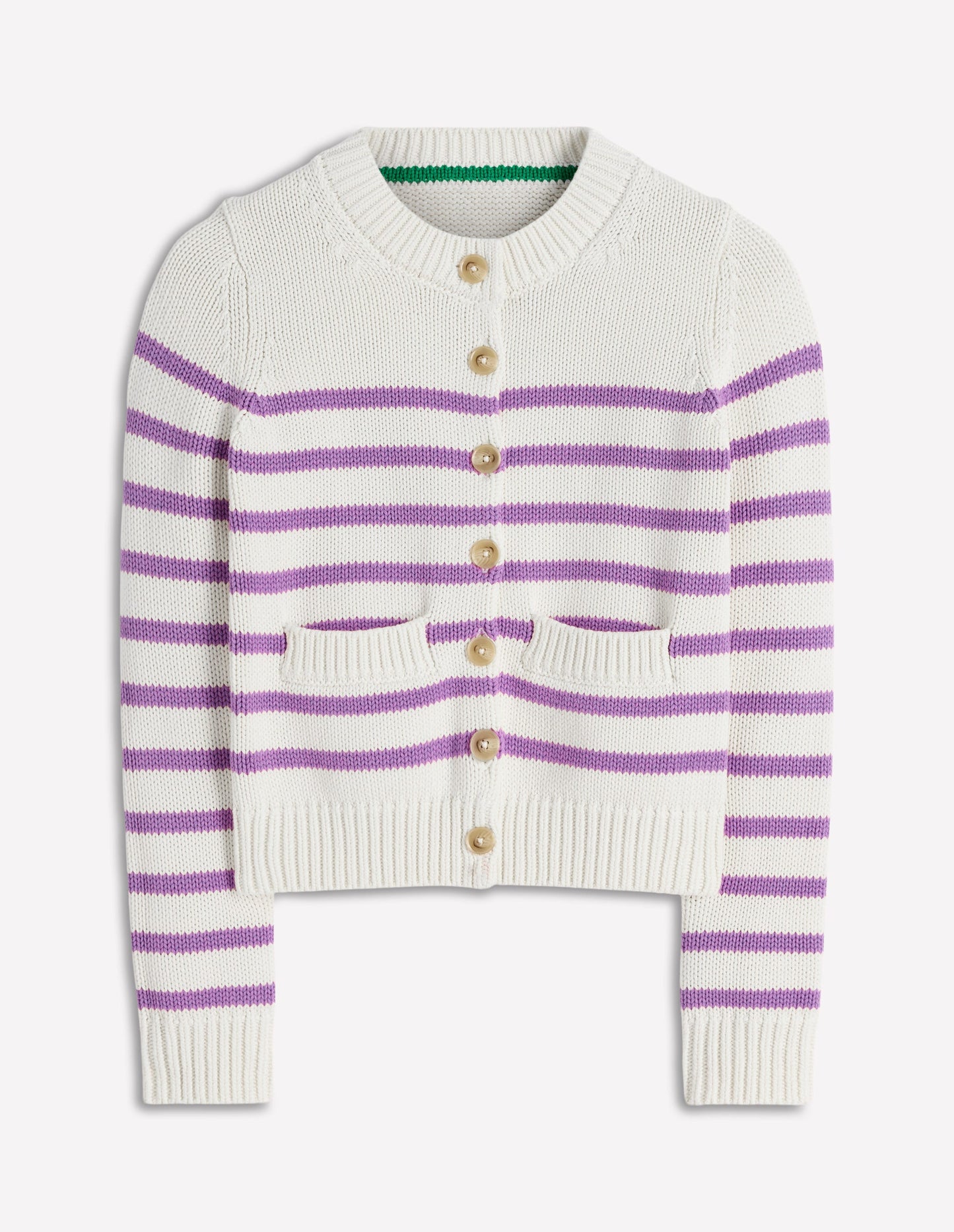 Lucy Chunky Cotton Cardigan-Warm Ivory/ Mulberry Purple