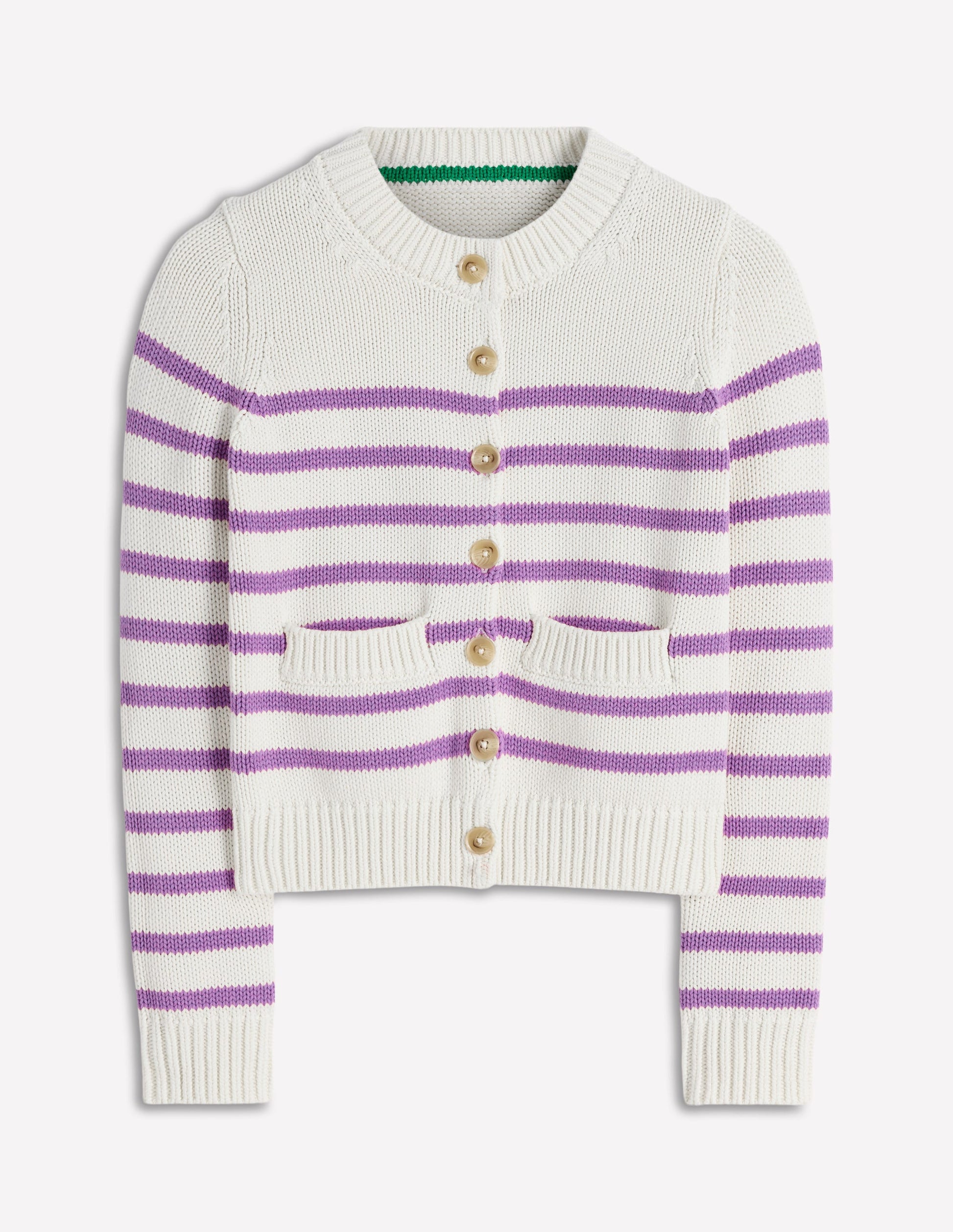 Lucy Chunky Cotton Cardigan-Warm Ivory/ Mulberry Purple-6