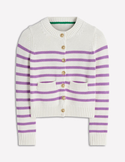 Lucy Chunky Cotton Cardigan-Warm Ivory/ Mulberry Purple-6