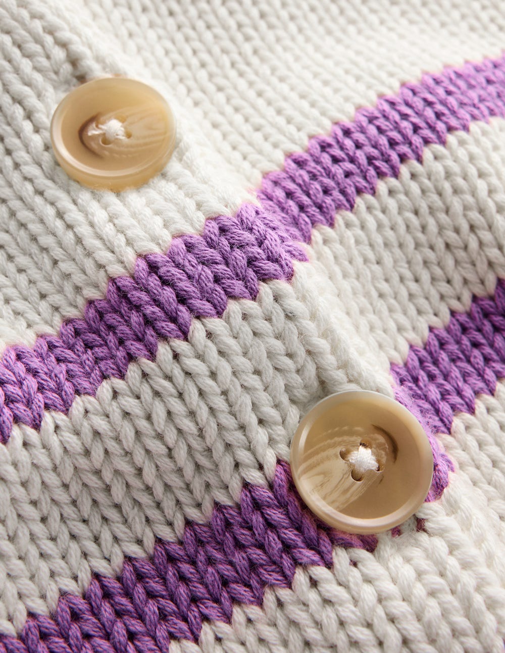 Lucy Chunky Cotton Cardigan-Warm Ivory/ Mulberry Purple