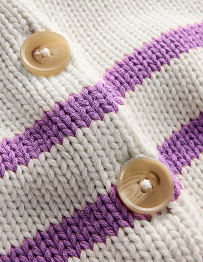 Lucy Chunky Cotton Cardigan-Warm Ivory/ Mulberry Purple-7