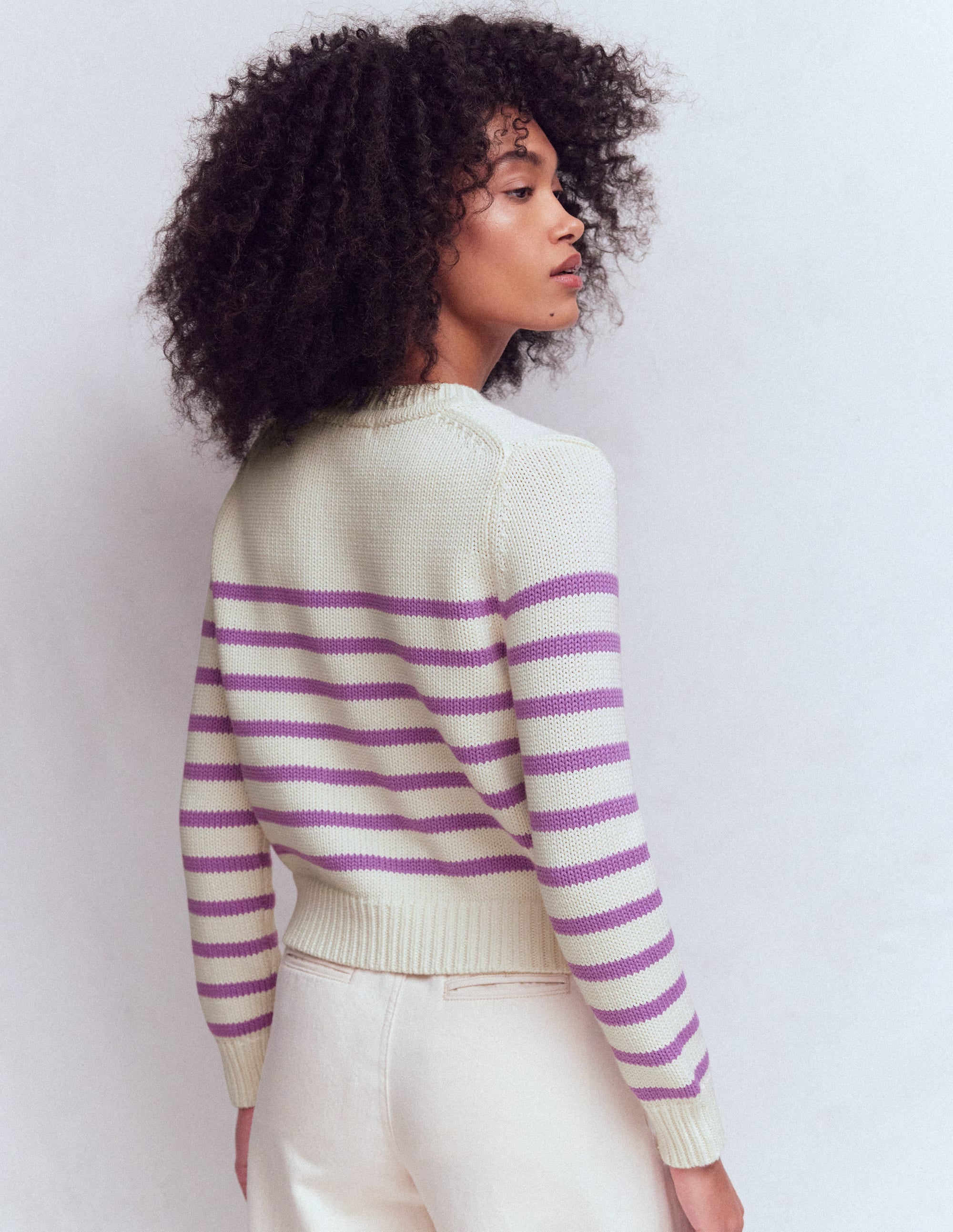 Lucy Chunky Cotton Cardigan-Warm Ivory/ Mulberry Purple - Image 3