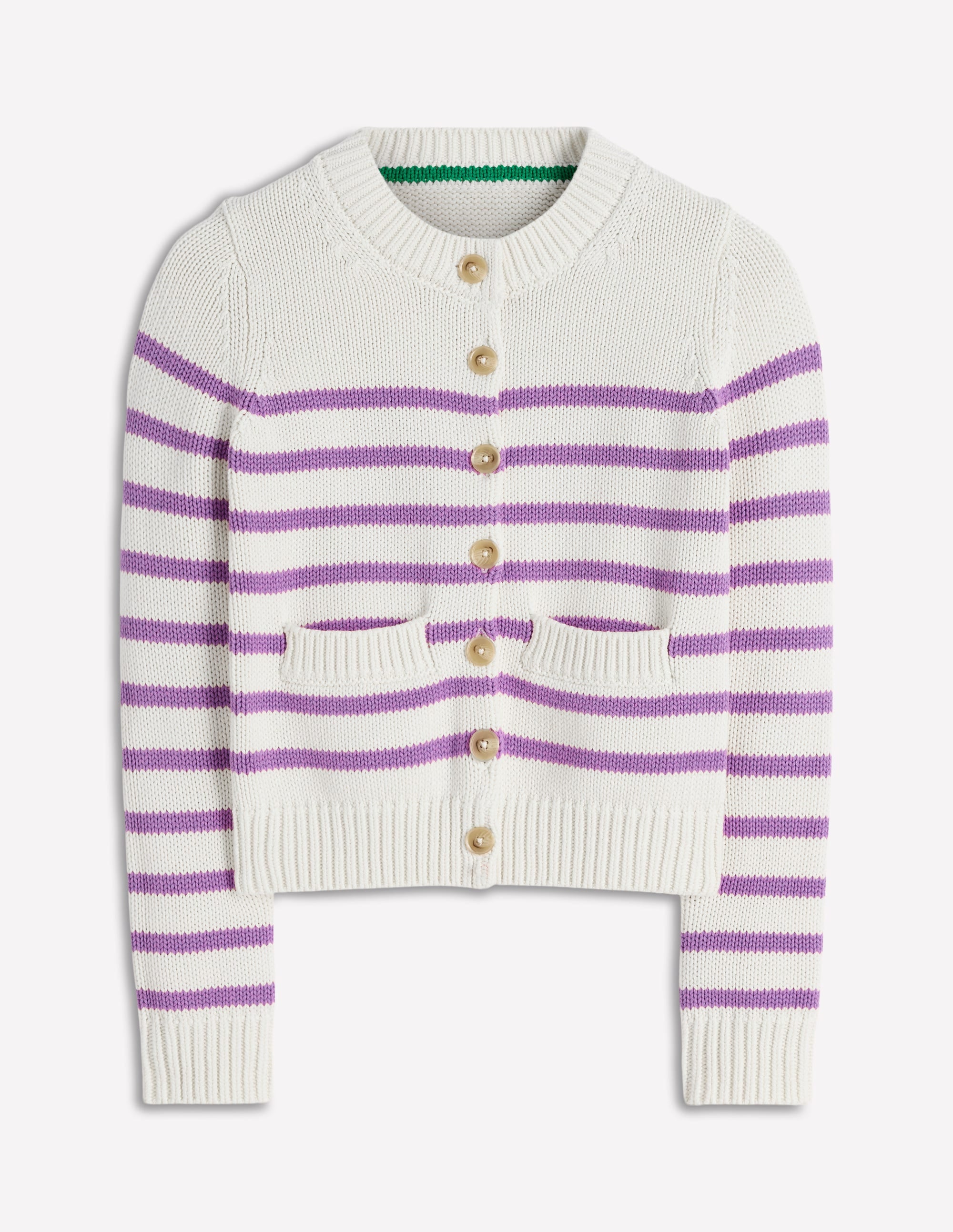 Lucy Chunky Cotton Cardigan-Warm Ivory/ Mulberry Purple - Image 6
