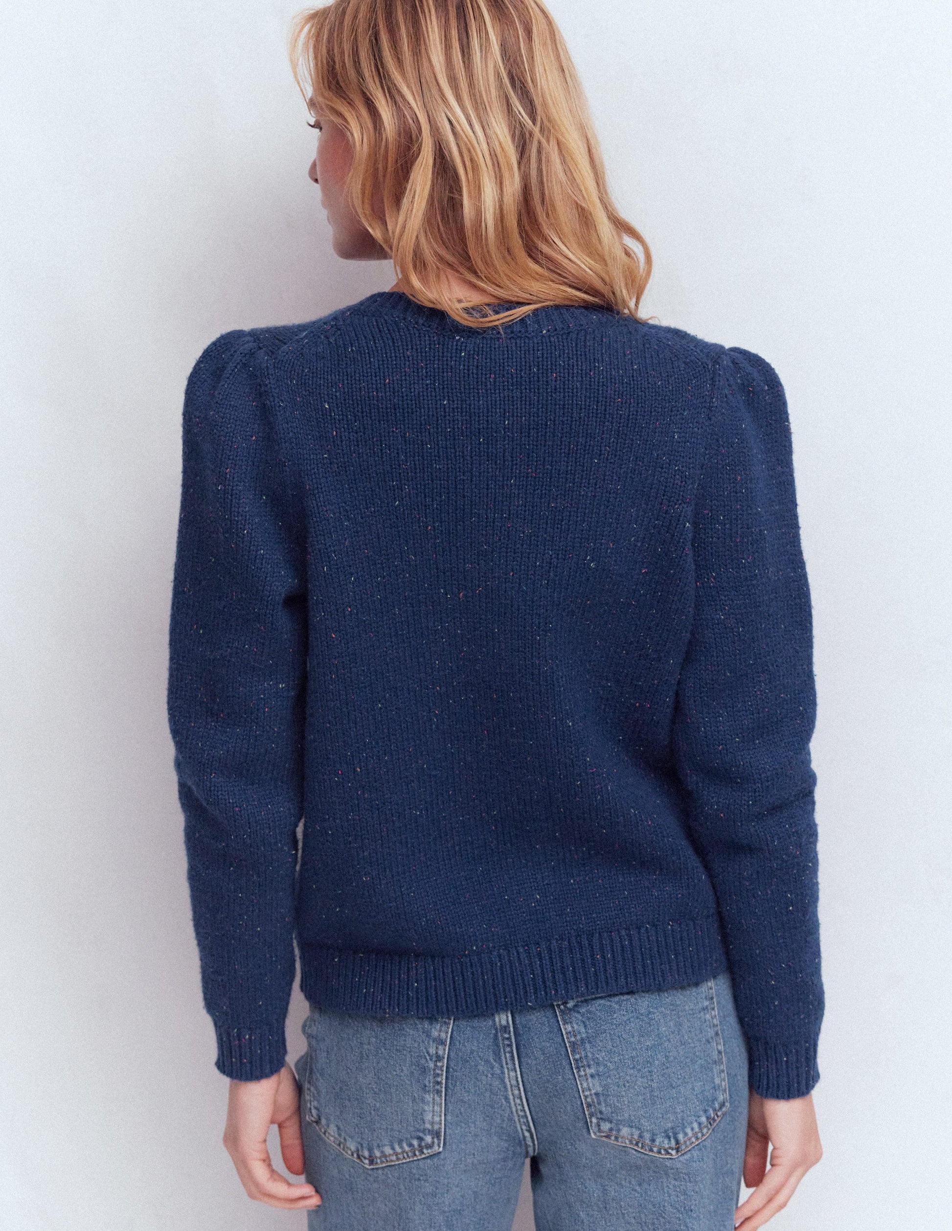 Davina Puff Sleeve Cardigan-Blue, Nep-3