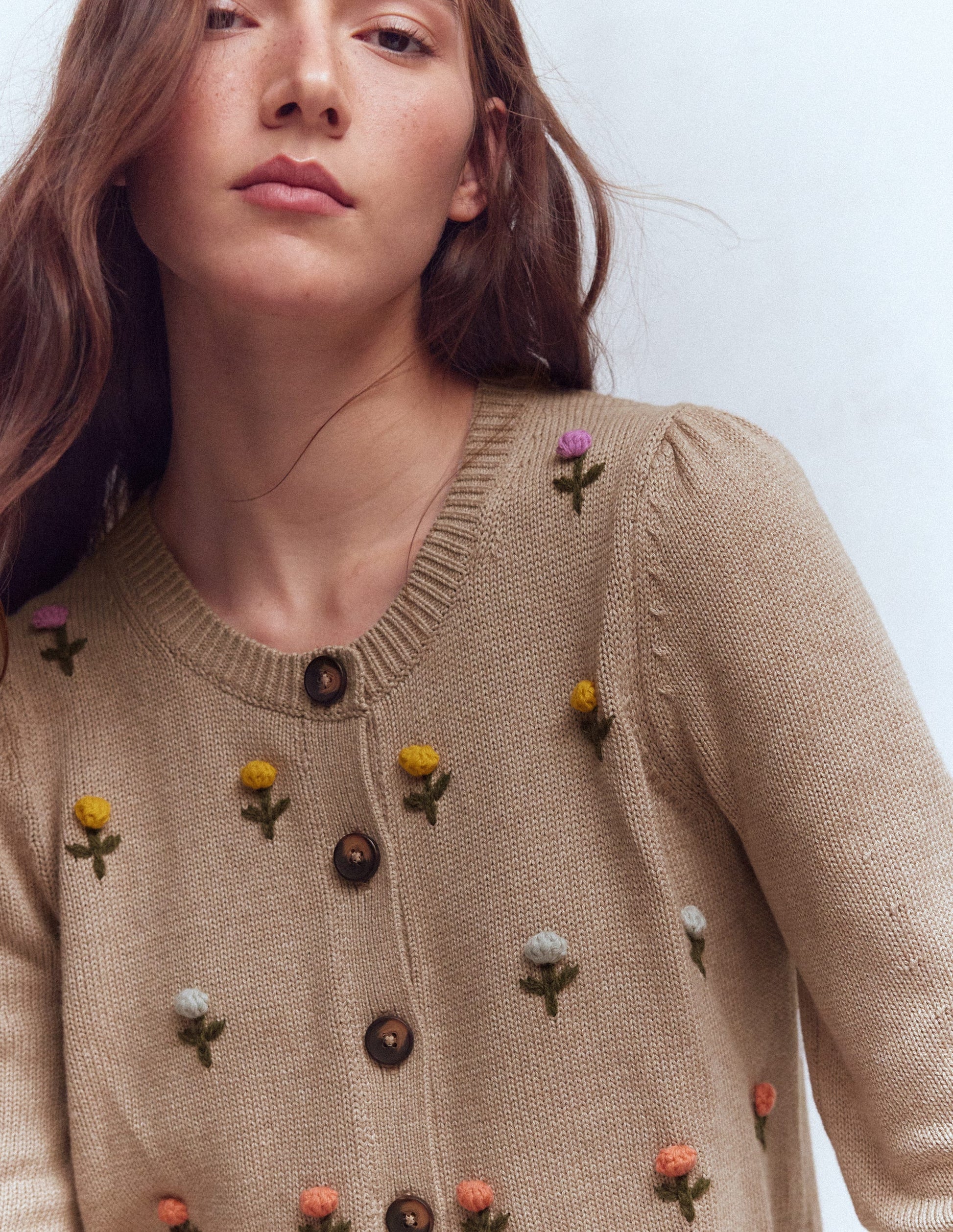 Davina Puff Sleeve Cardigan-Chinchilla Embroidery-3