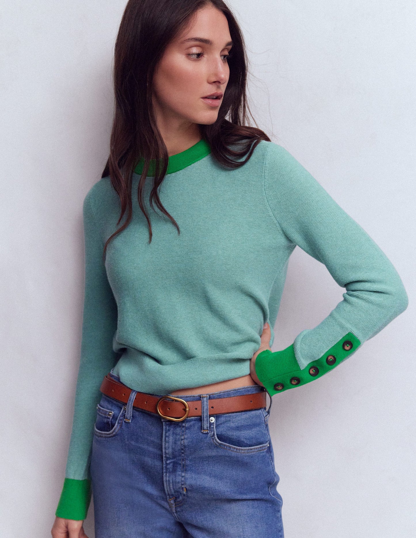 Grace Colour Block Jumper-Cloudy Jade Blue