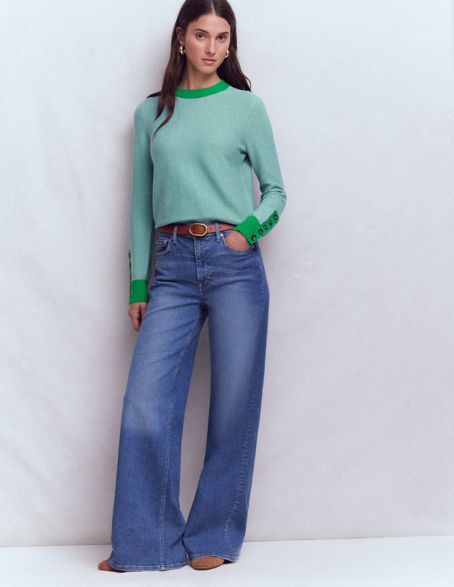 Grace Colour Block Jumper-Cloudy Jade Blue