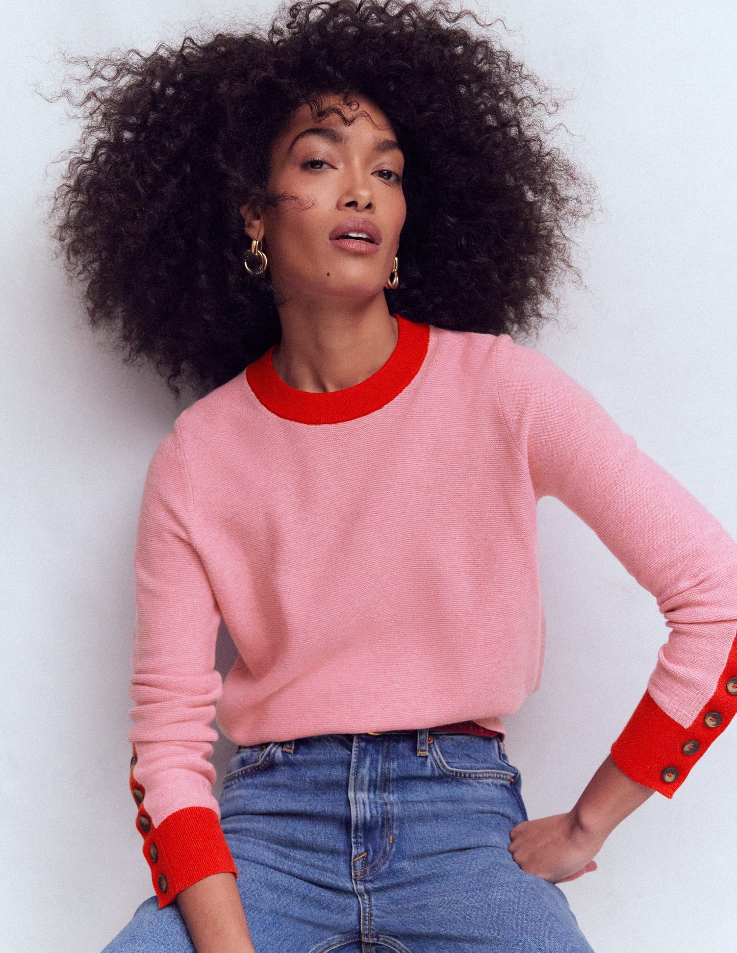 Grace Colour Block Jumper-Pink Lady