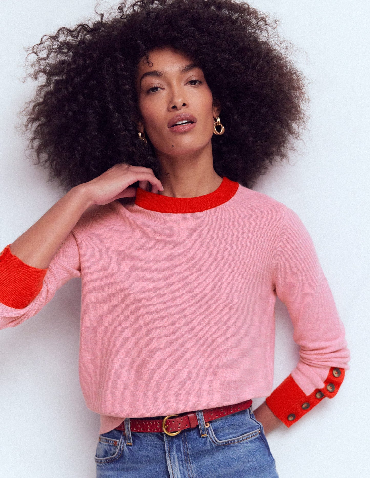 Grace Colour Block Jumper-Pink Lady