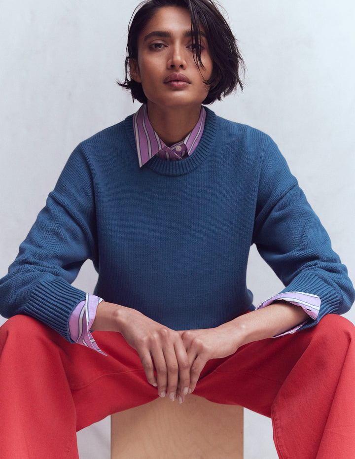 Lucy Relaxed Cotton Jumper-Denim Blue