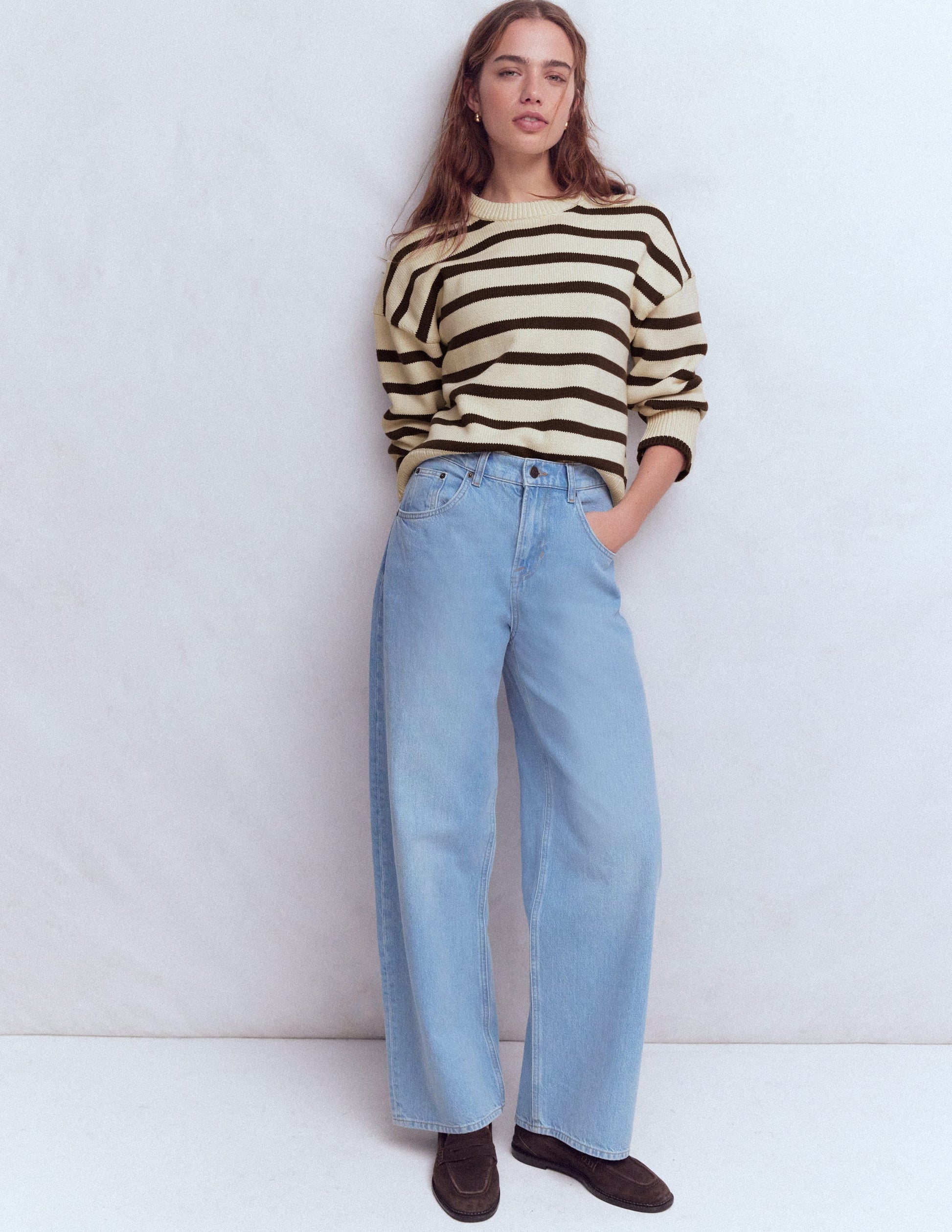 Lucy Relaxed Cotton Jumper-Ivory, Brown-4