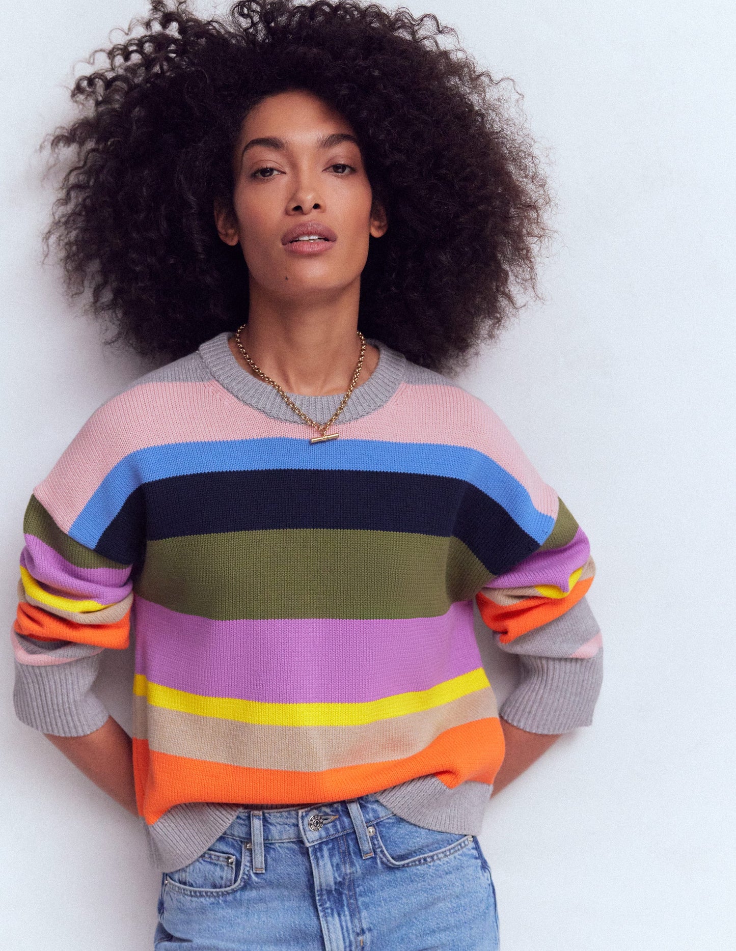 Lucy Relaxed Cotton Jumper-Mutli, Rainbow