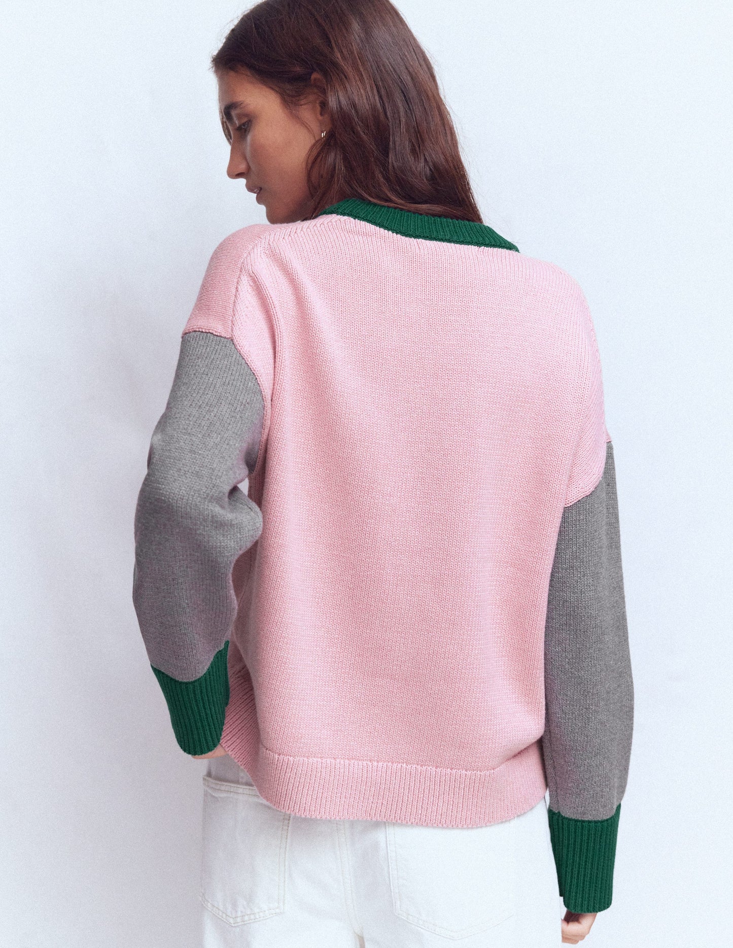 Lucy Relaxed Cotton Jumper-Pink, Grey, Green