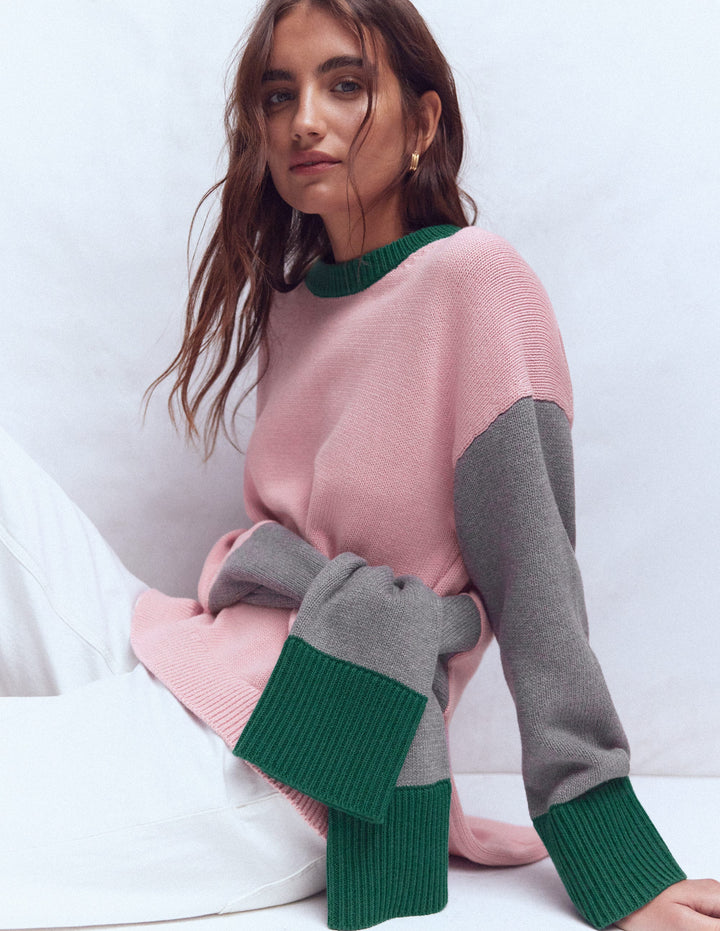 Lucy Relaxed Cotton Jumper-Pink, Grey, Green
