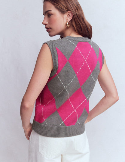 Lucy Cotton Tank-Pink/Grey Argyle-3