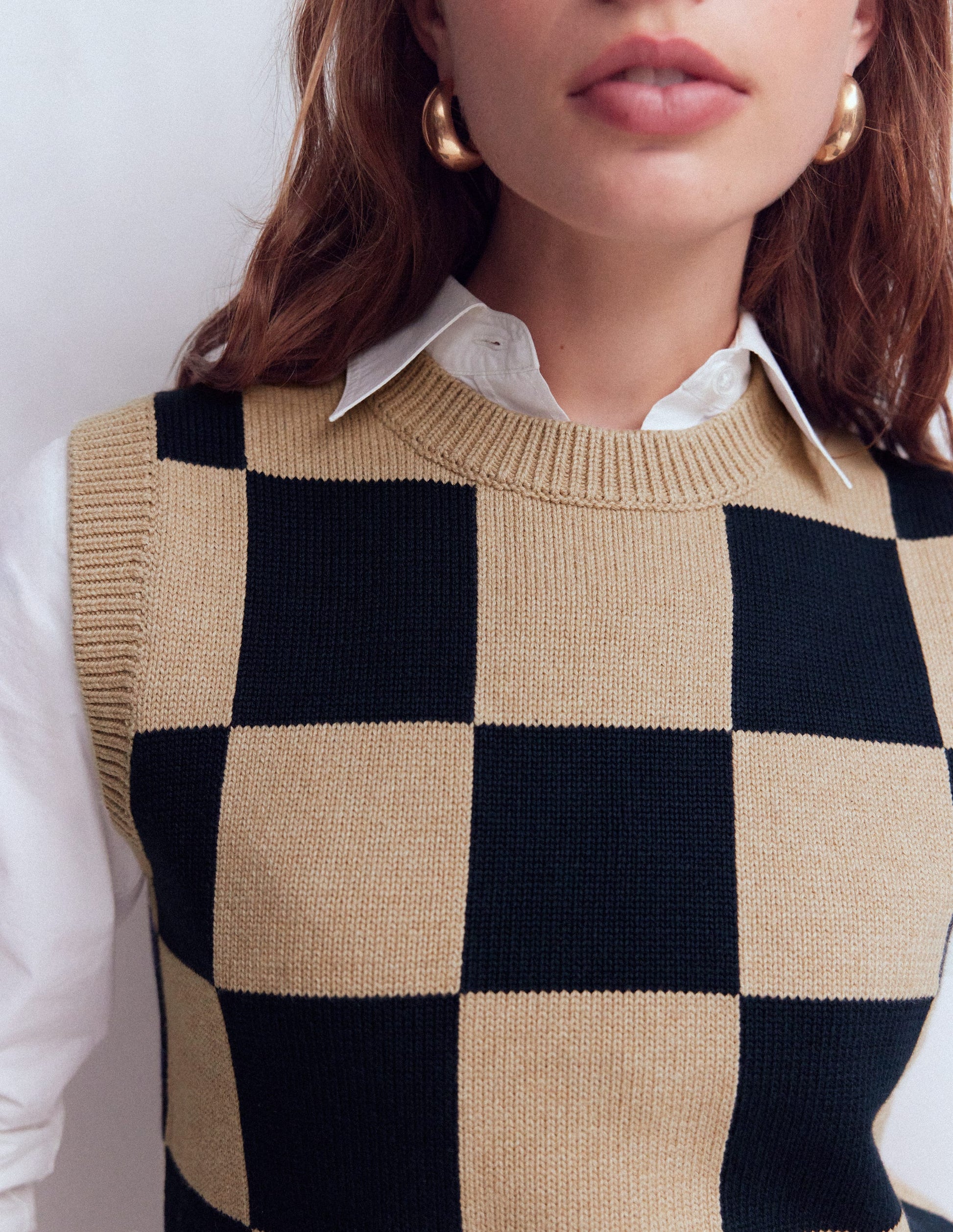 Lucy Cotton Tank-Camel / Navy Check-2