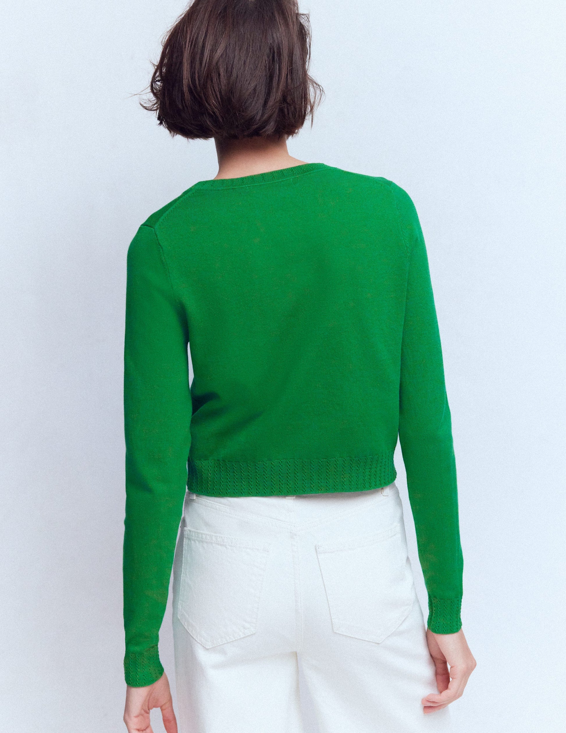Emilia Cotton Cropped Cardigan-Rich Emerald-3