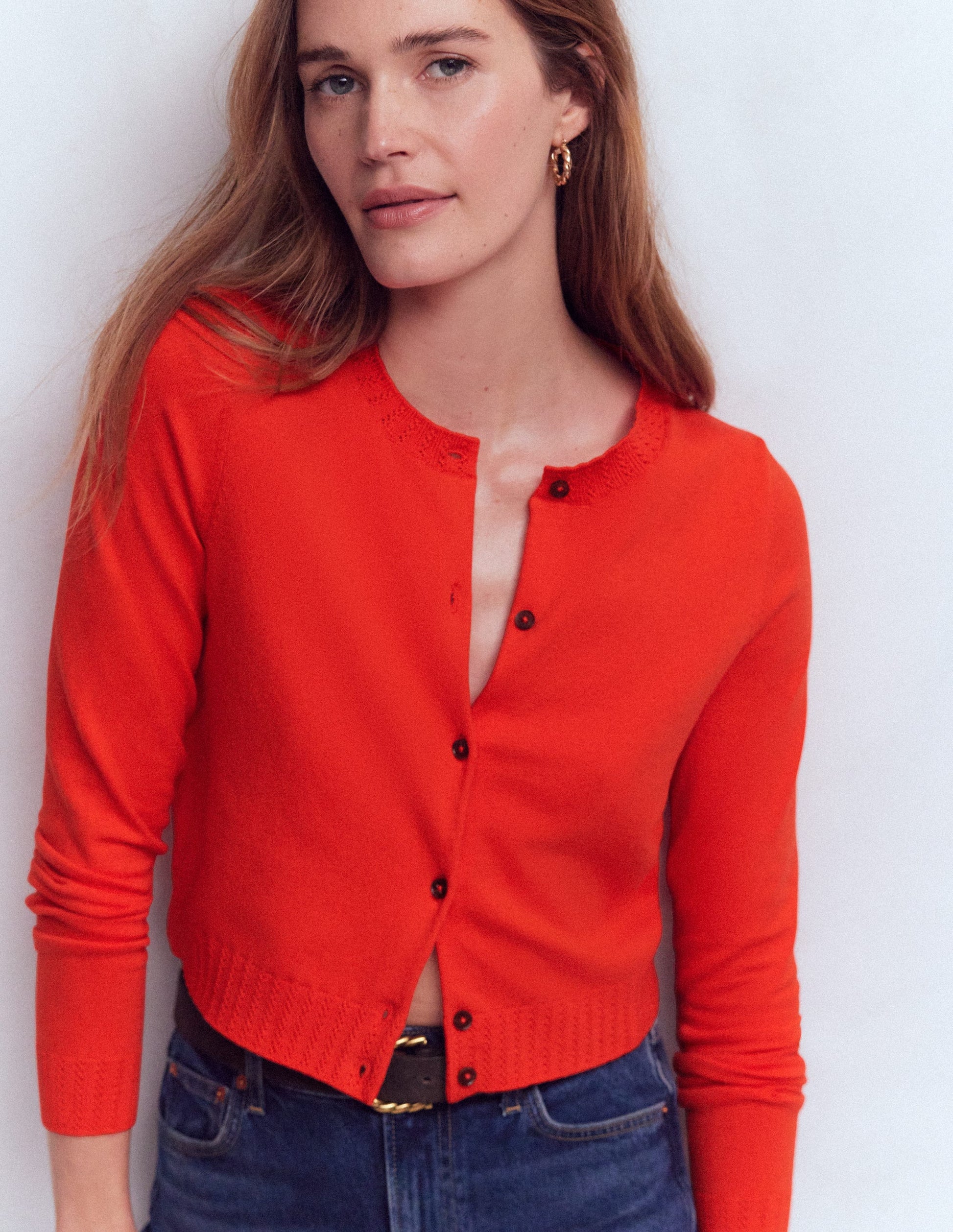 Emilia Cotton Cropped Cardigan-Sunset Orange-1