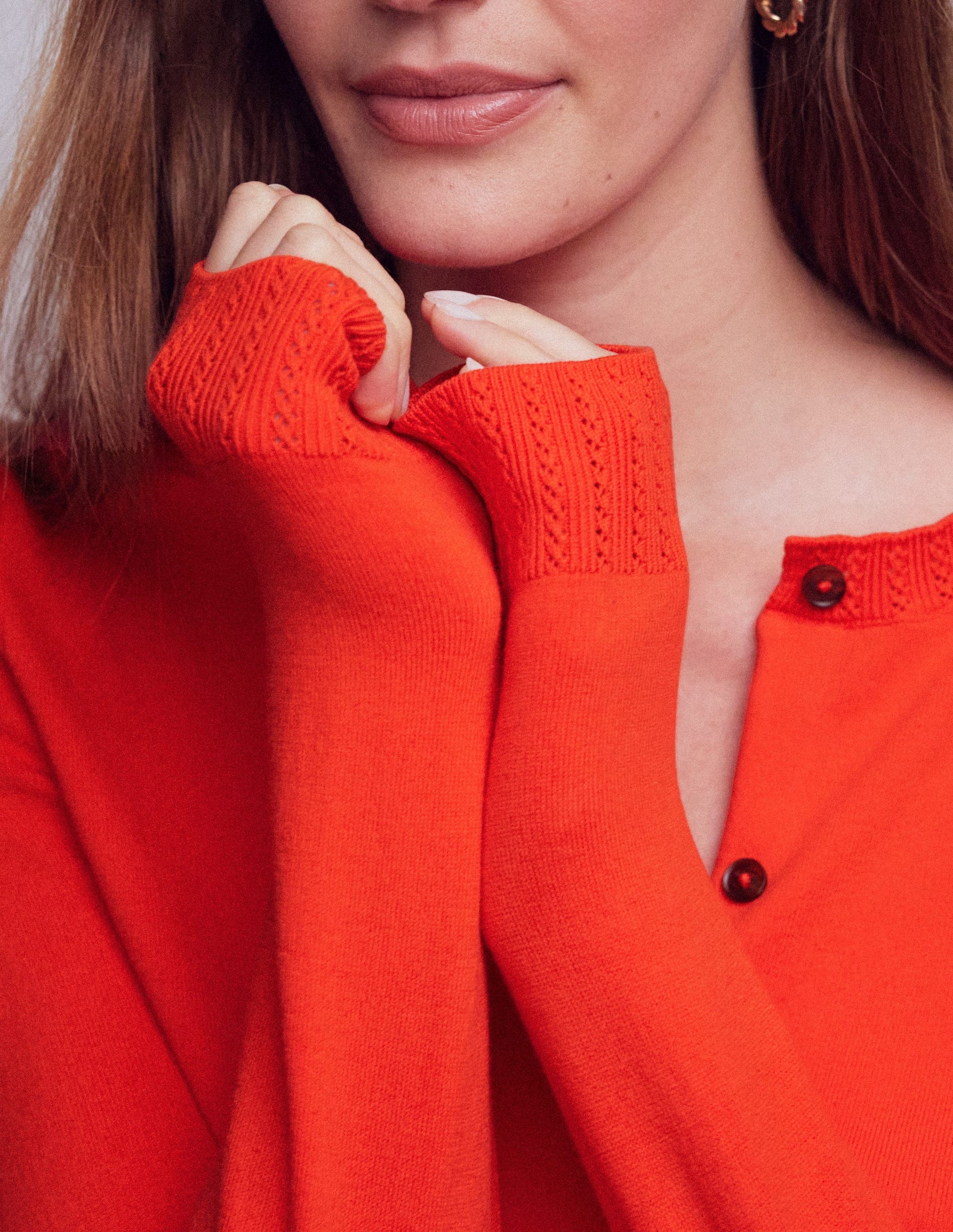 Emilia Cotton Cropped Cardigan-Sunset Orange-2