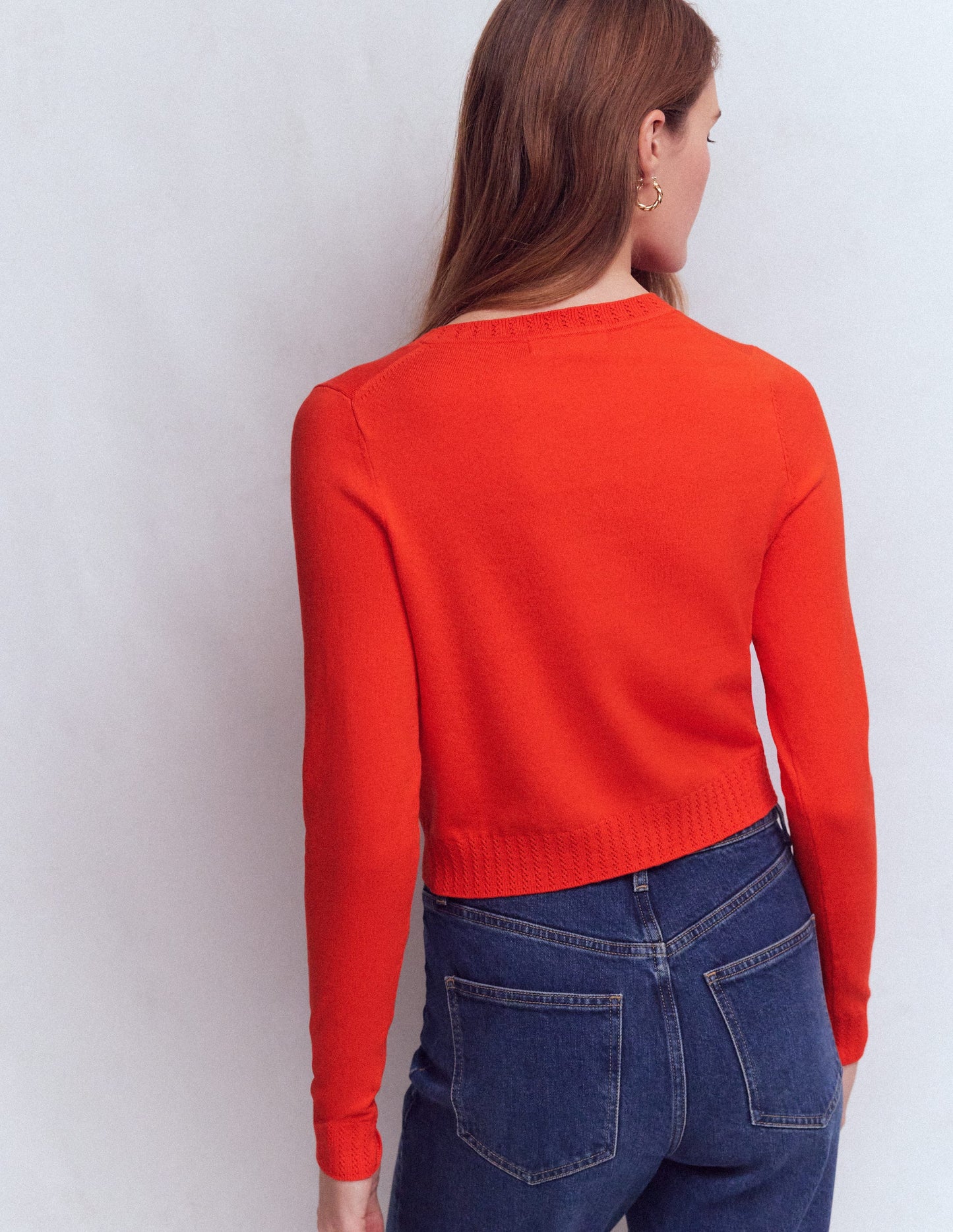 Emilia Cotton Cropped Cardigan-Sunset Orange
