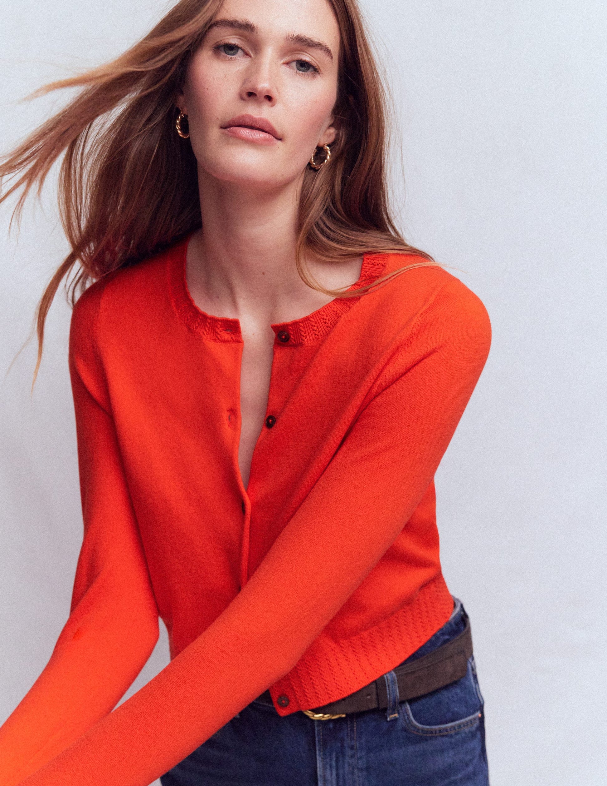 Emilia Cotton Cropped Cardigan-Sunset Orange-4