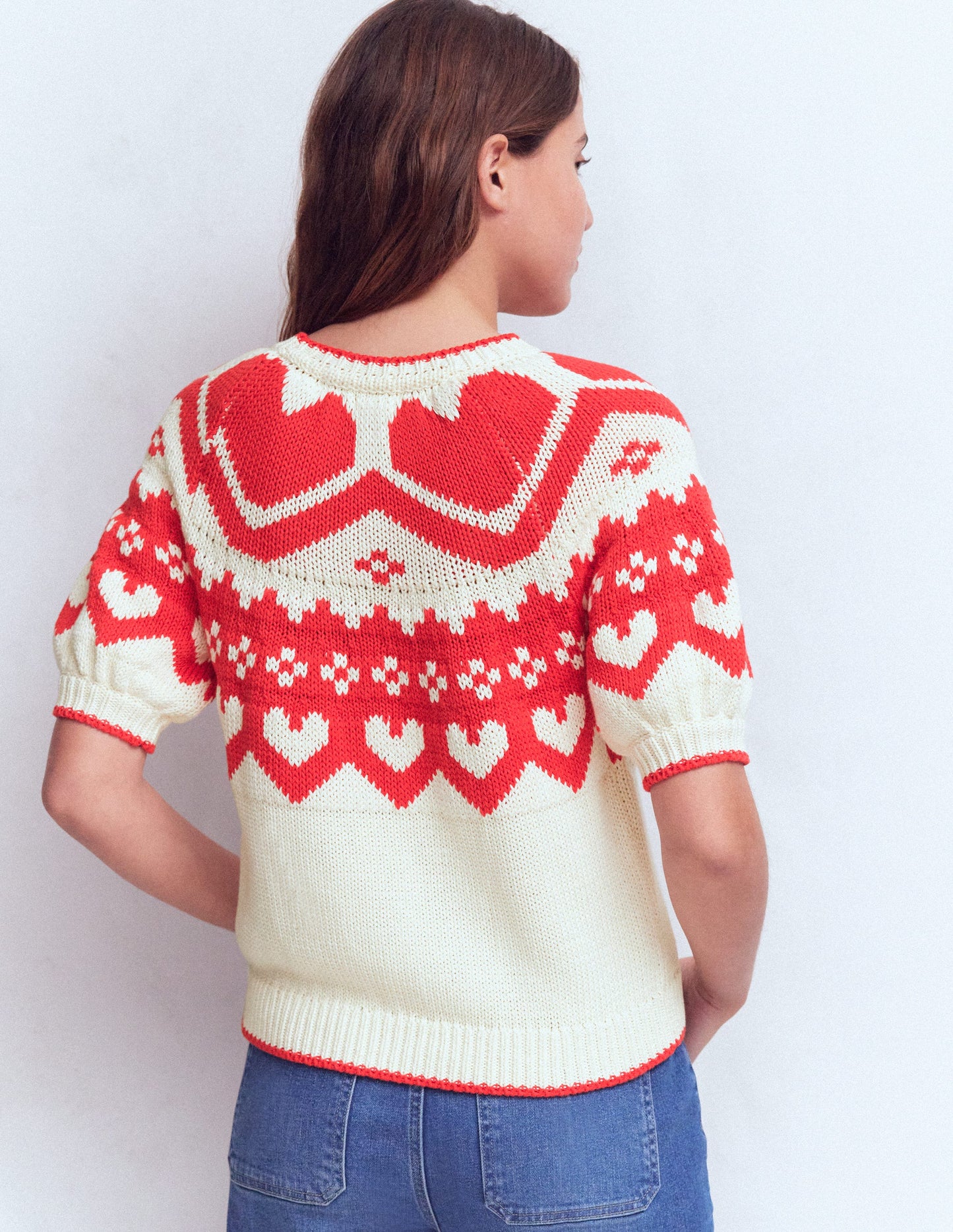 Margot Puff Sleeve T-Shirt-Warm Ivory Hearts