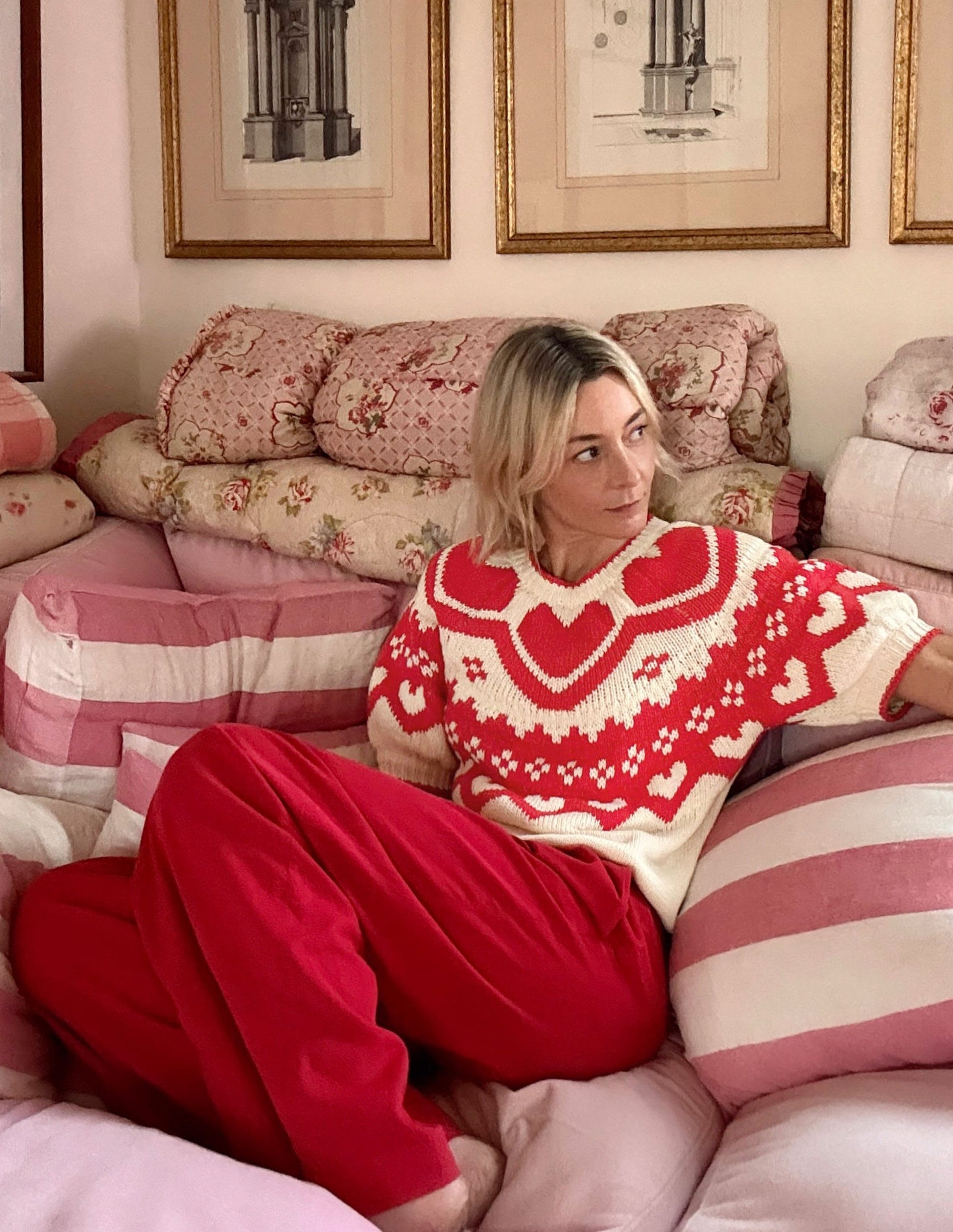 Margot Puff Sleeve T-Shirt-Warm Ivory Hearts-1