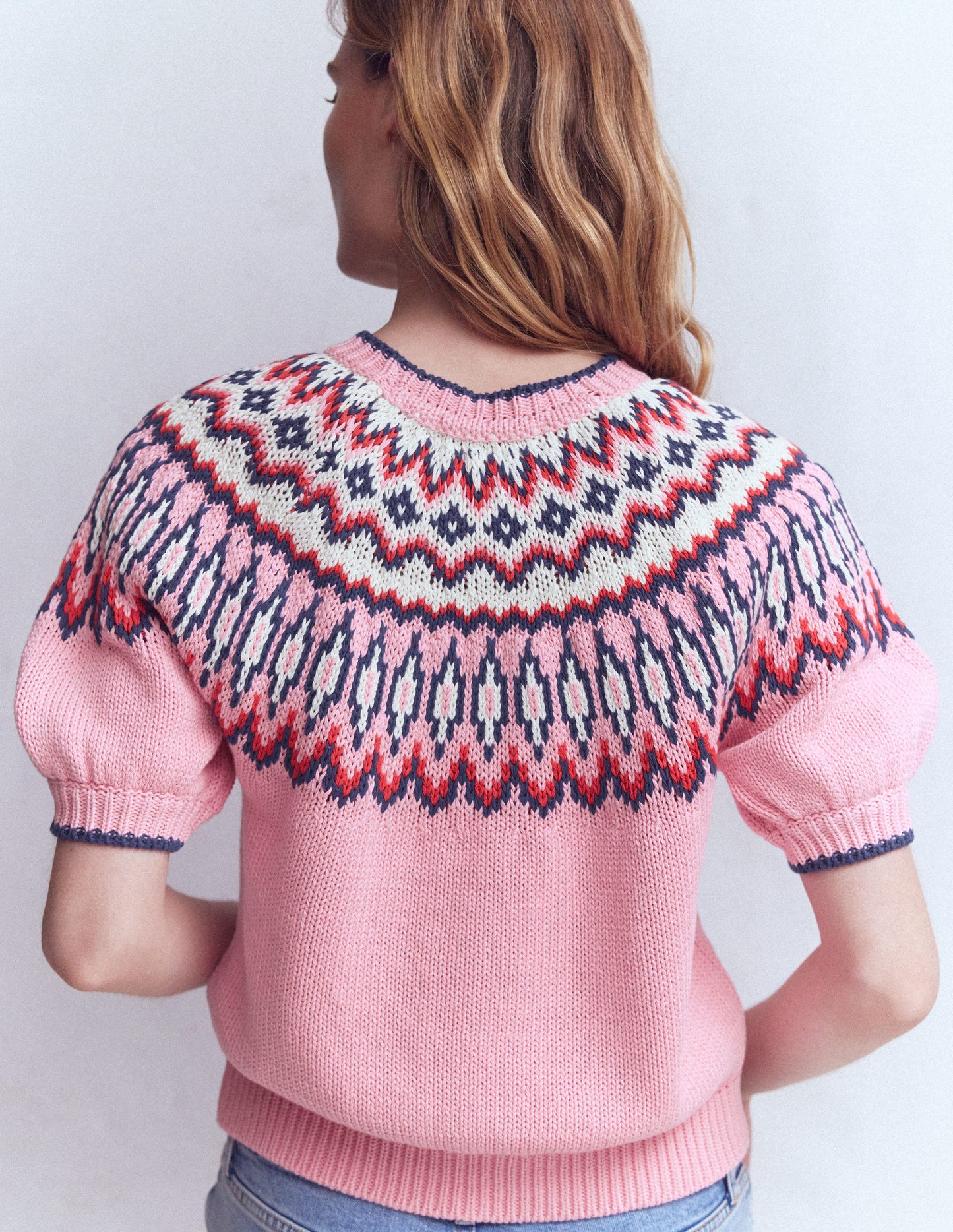 Margot Puff Sleeve T-Shirt-Almond Pink Fair Isle