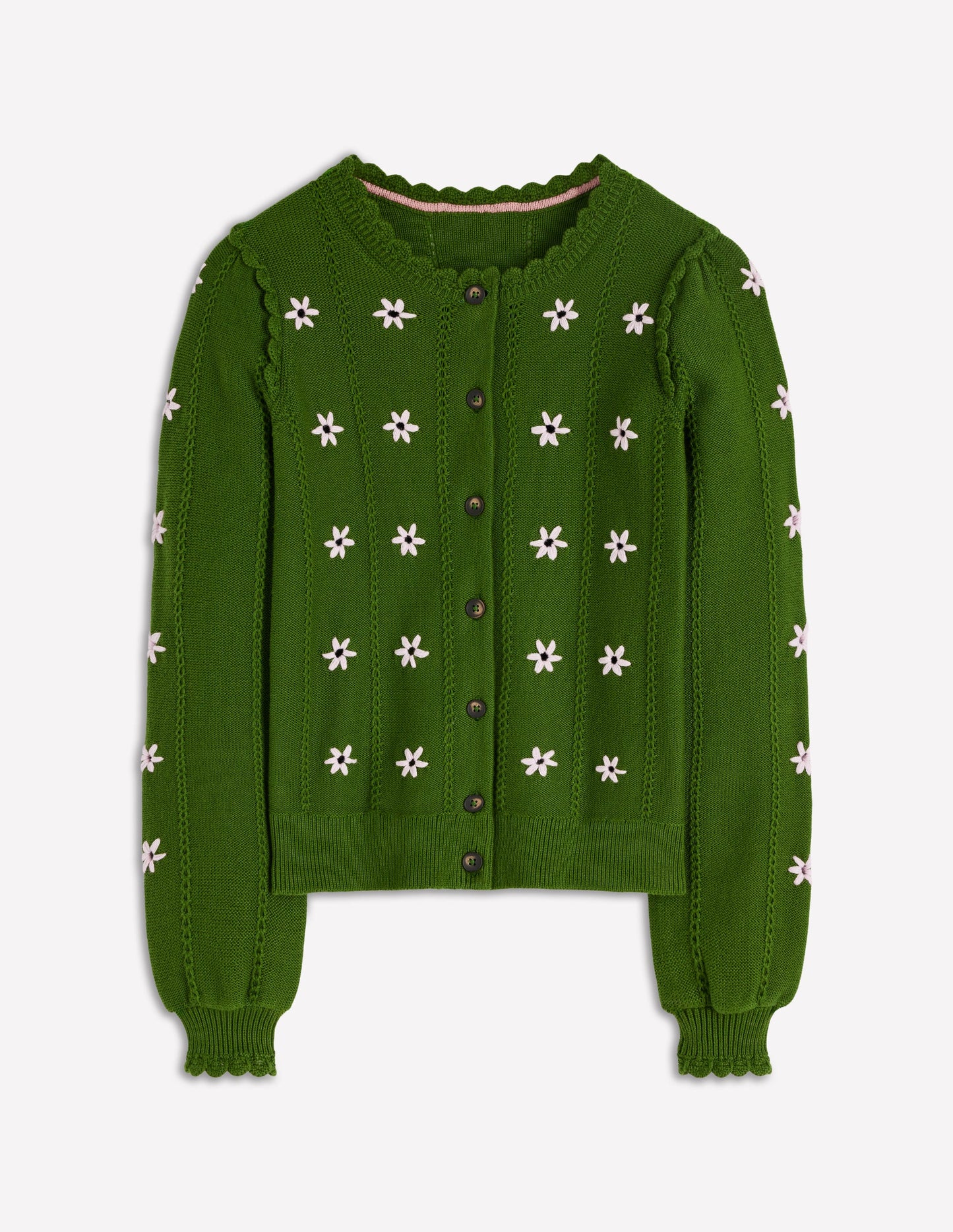 Valeria Crochet Trim Cardigan-Promenade Green , Embroidery
