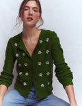 Valeria Crochet Trim Cardigan-Promenade Green , Embroidery