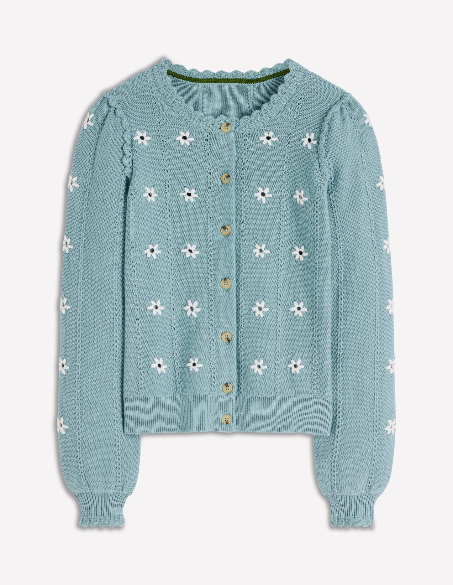Valeria Crochet Trim Cardigan-Seamist Blue, Embroidery