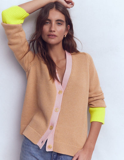 Lucy Relaxed Cotton Cardigan-Camel Melange-1