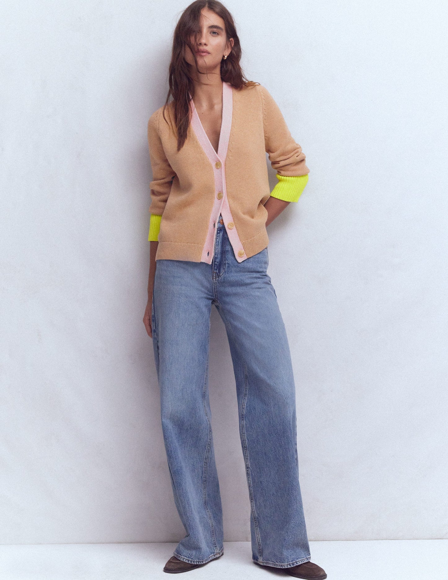 Lucy Relaxed Cotton Cardigan-Camel Melange