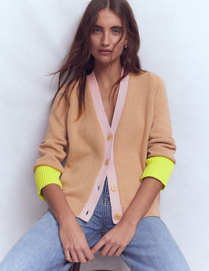 Lucy Relaxed Cotton Cardigan-Camel Melange-5