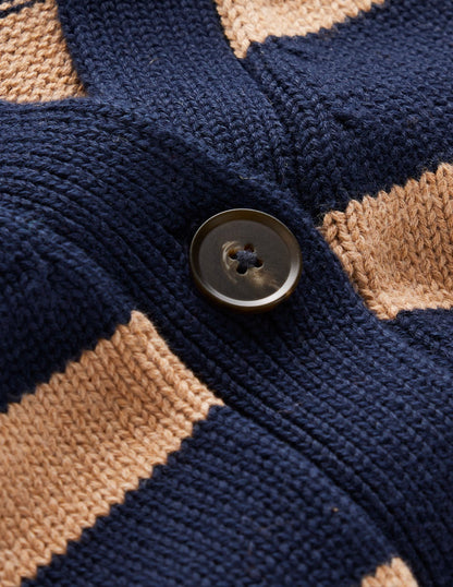 Lucy Relaxed Cotton Cardigan-Navy/ Camel Melange-7