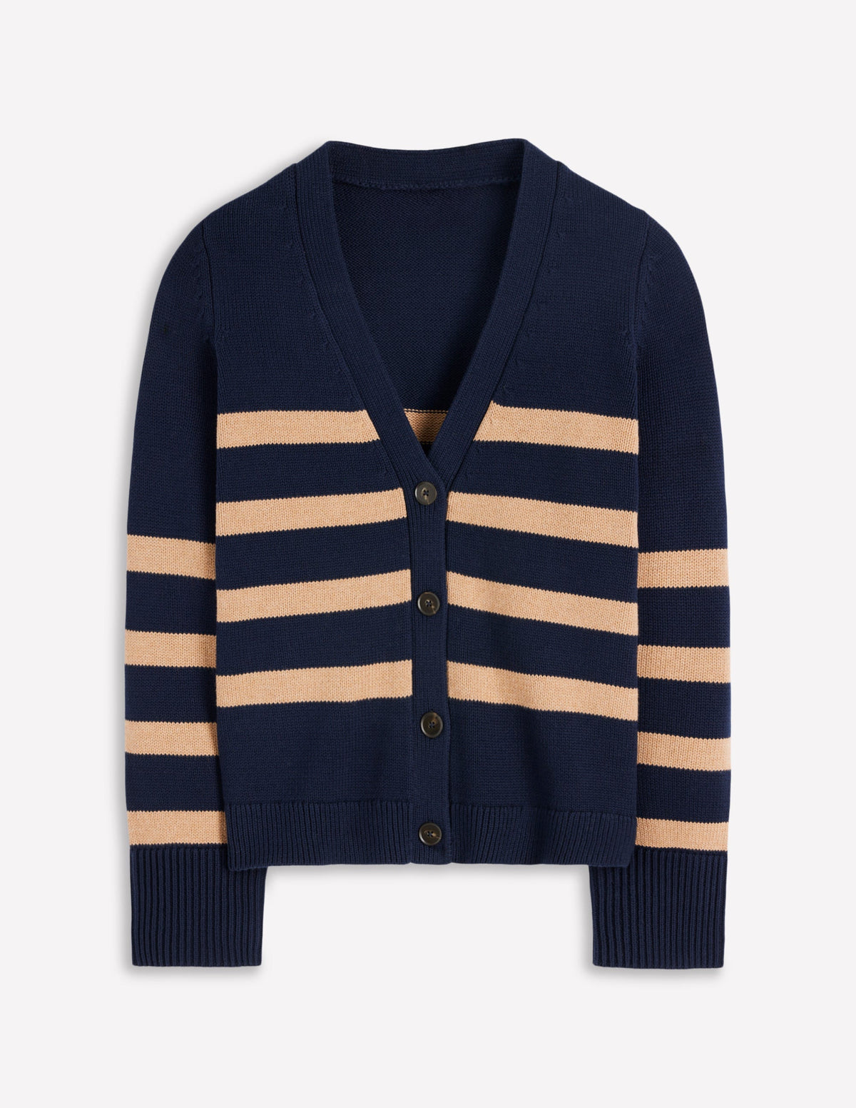 Lucy Relaxed Cotton Cardigan-Navy/ Camel Melange - Image 6