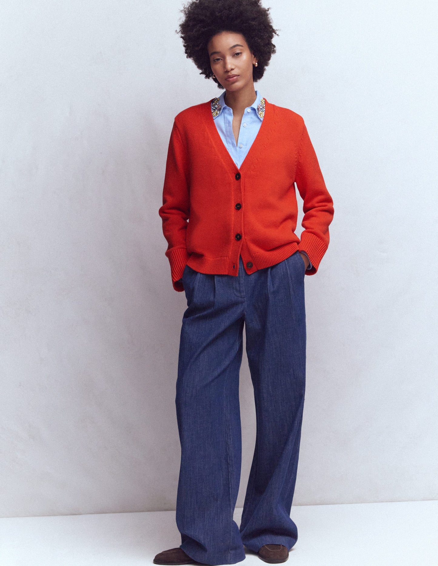 Lucy Relaxed Cotton Cardigan-Bright Orange