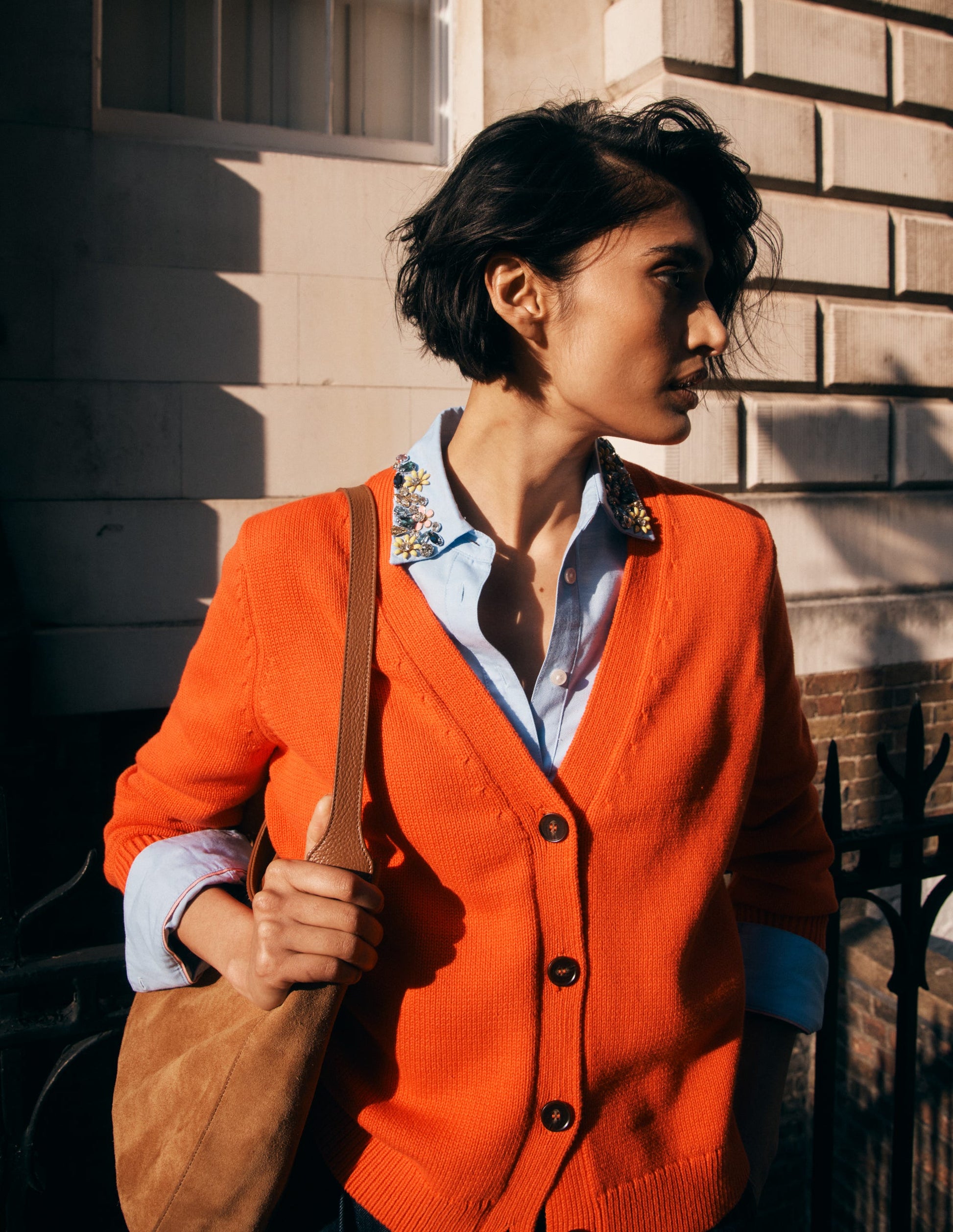 Lucy Relaxed Cotton Cardigan-Bright Orange-1