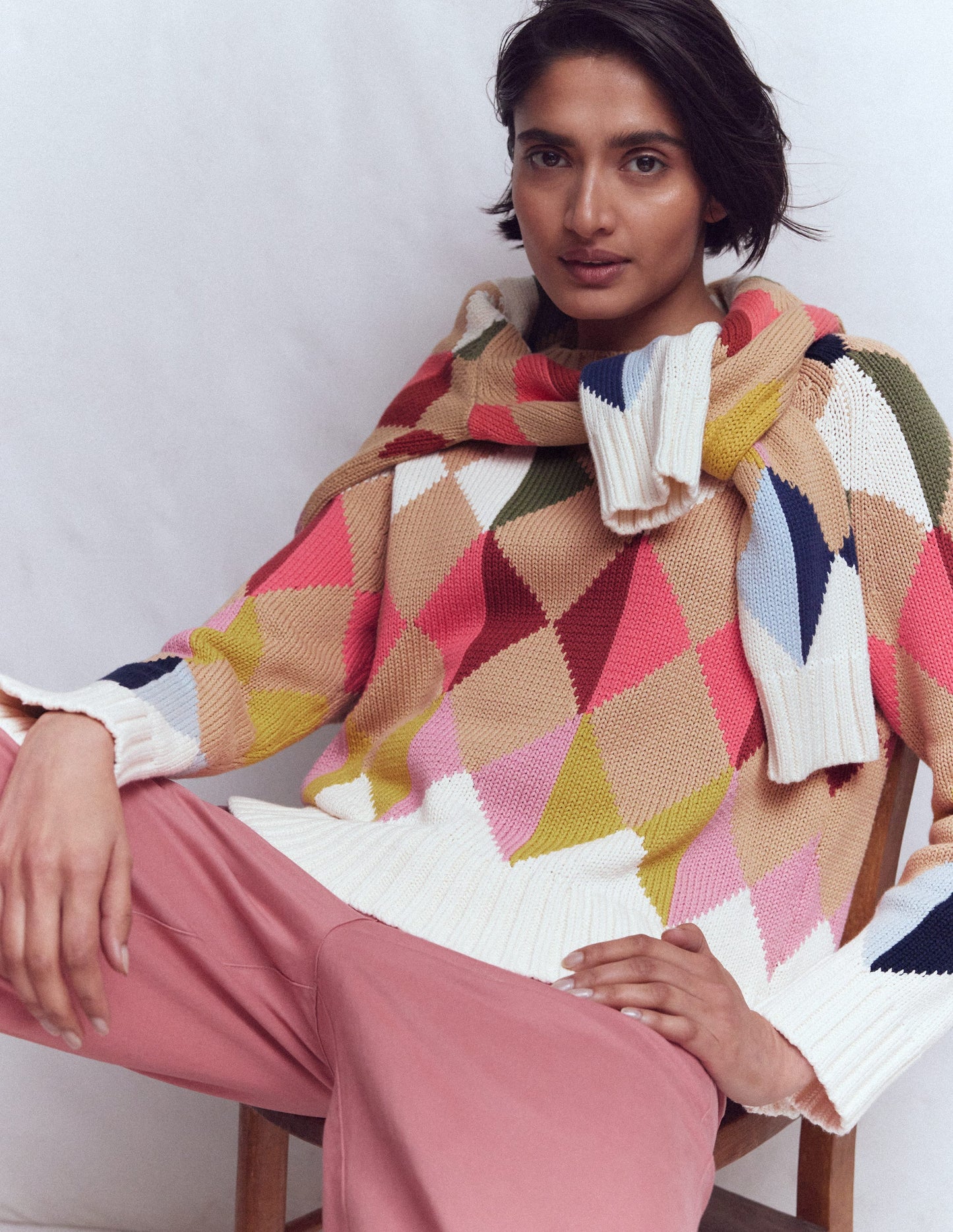 Camilla Cotton Argyle Jumper-Multi Argyle