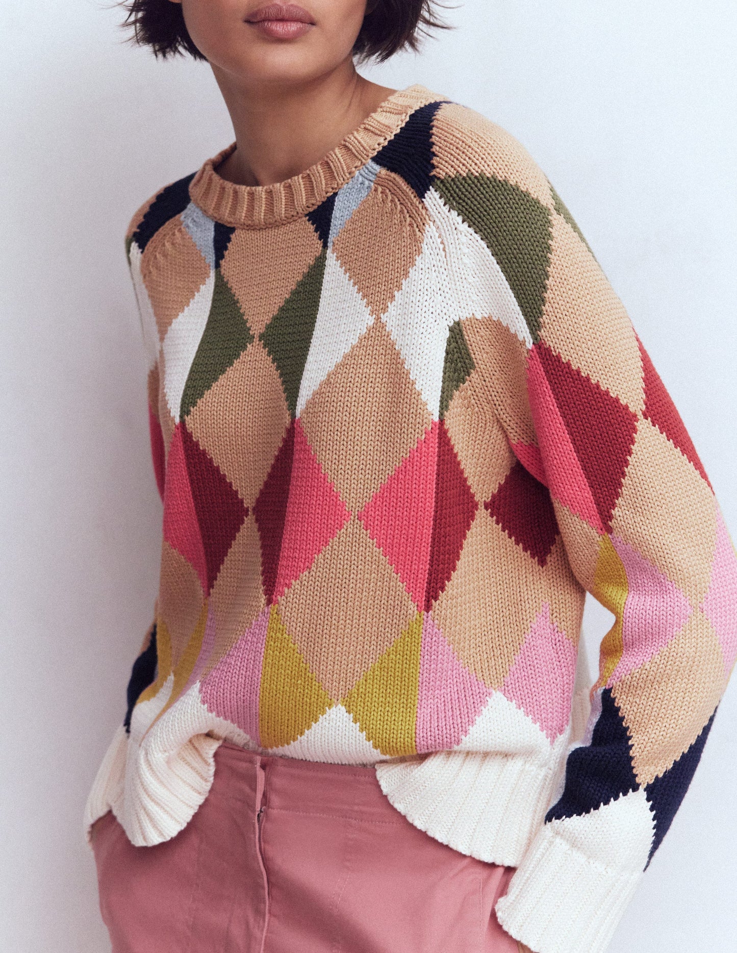 Camilla Cotton Argyle Jumper-Multi Argyle