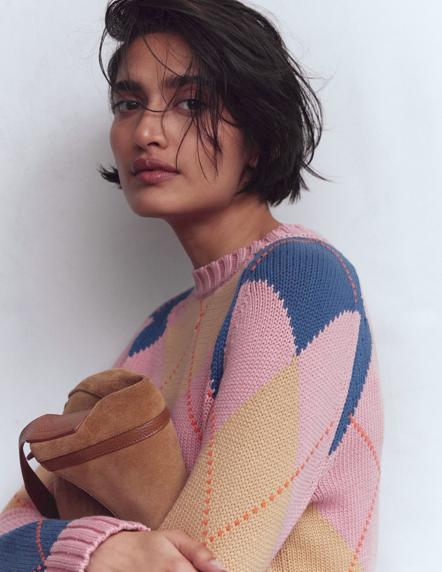 Camilla Cotton Argyle Jumper-Pink Argyle