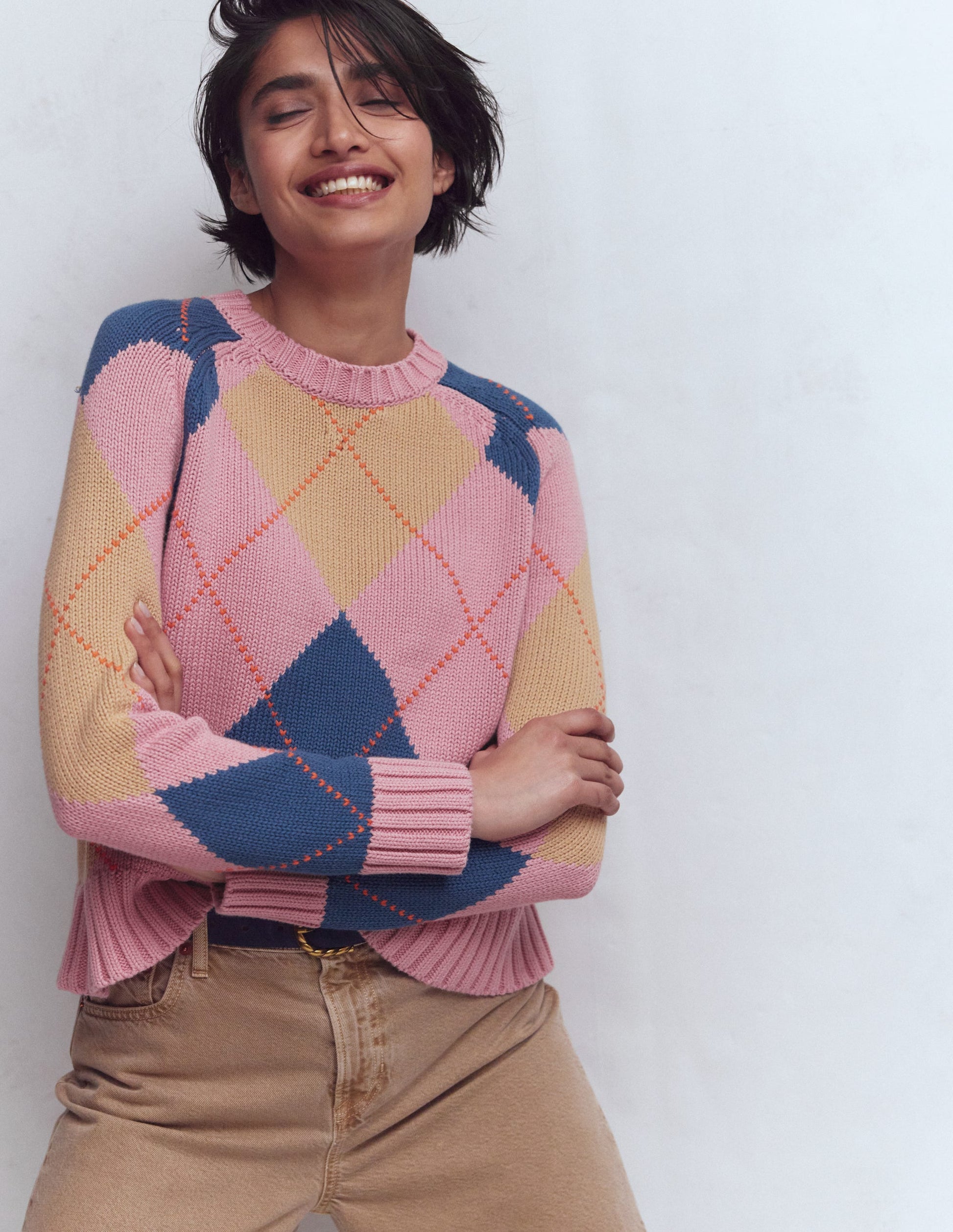 Camilla Cotton Argyle Jumper-Pink Argyle-3