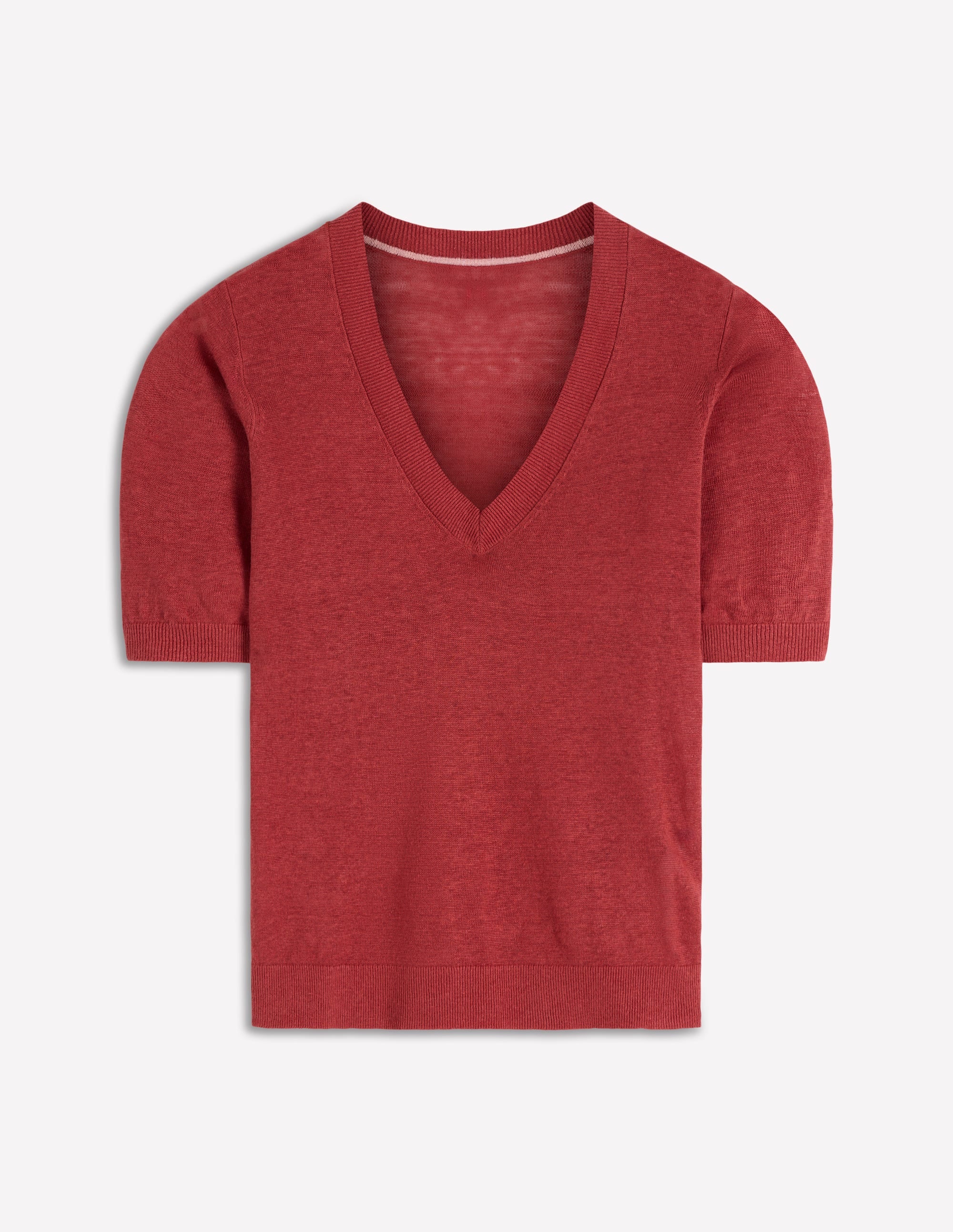 Agnes Linen V Neck T-Shirt-Burnt Orange - Image 5