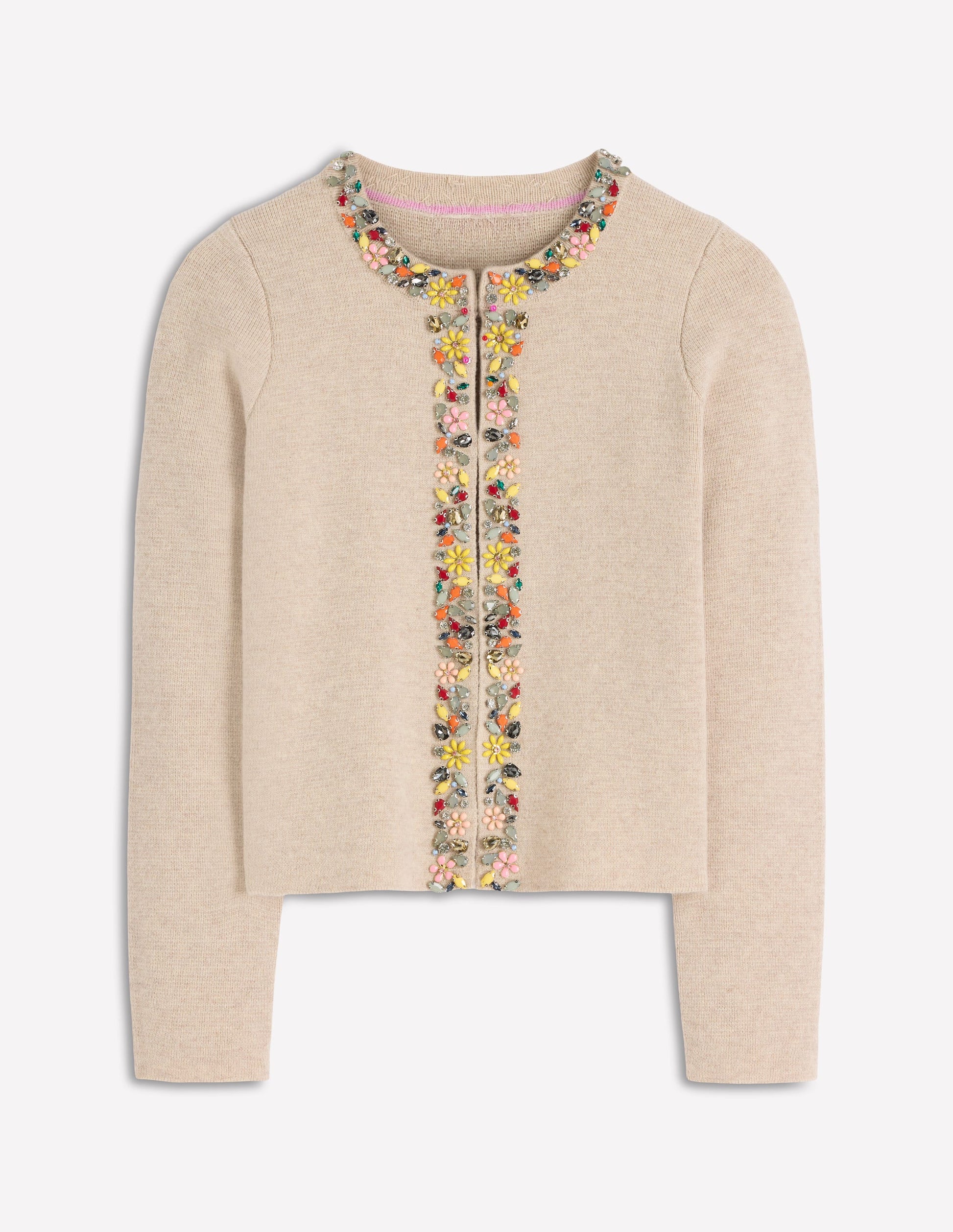 Embellished Crop Cardigan-Chinchilla Melange-7